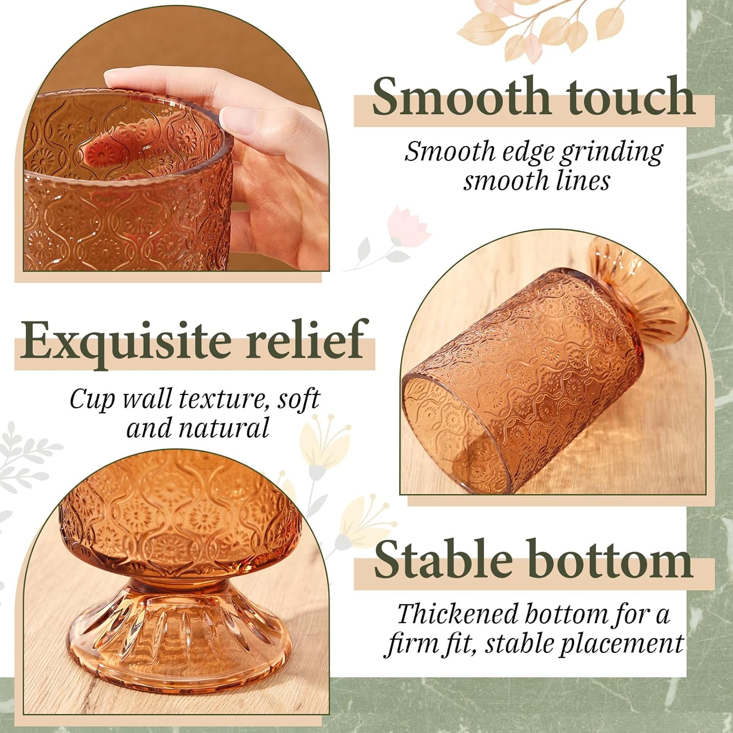 6 Pack Amber Embossed Glass Vases for Flowers
