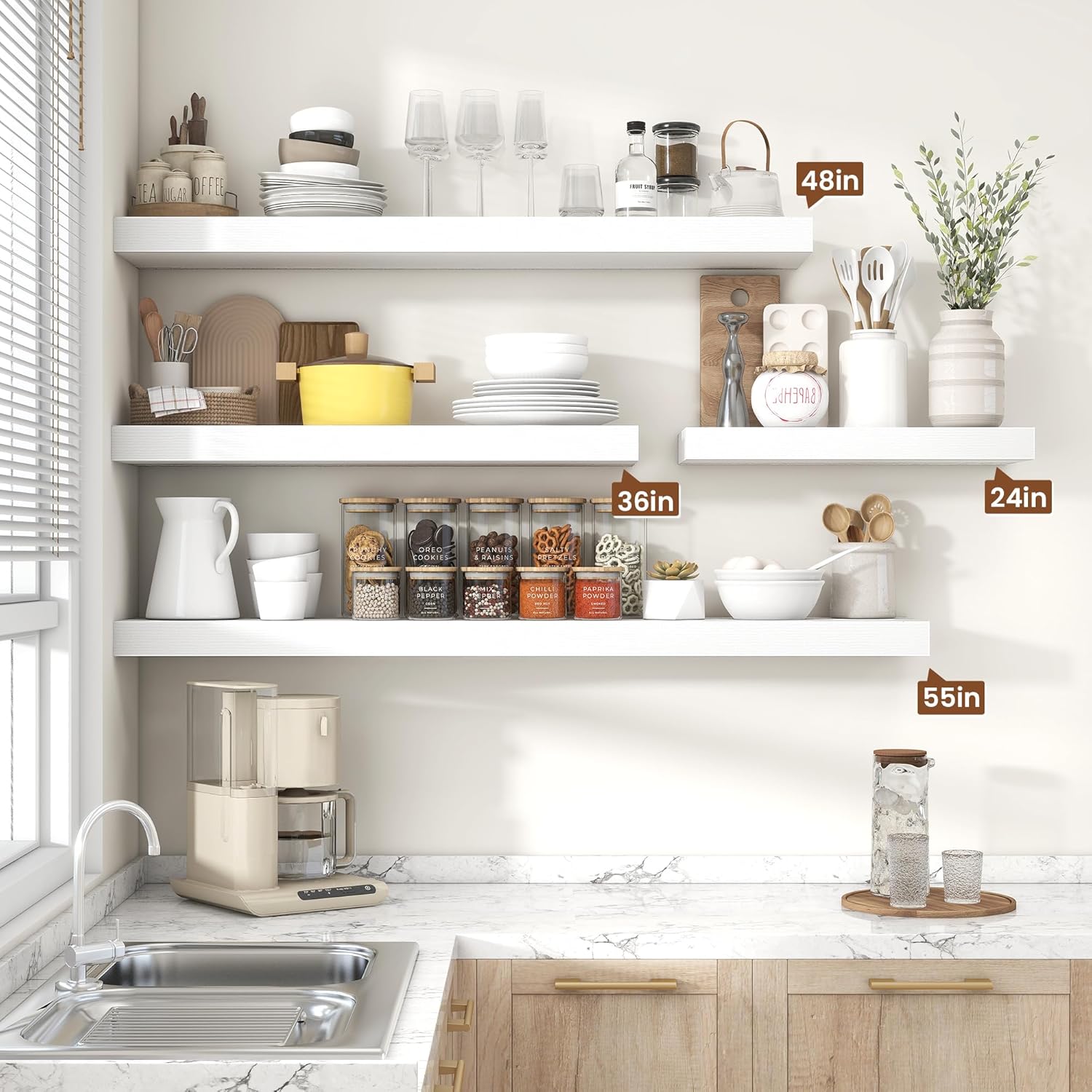 48 Inch White Floating Shelves for Wall Storage