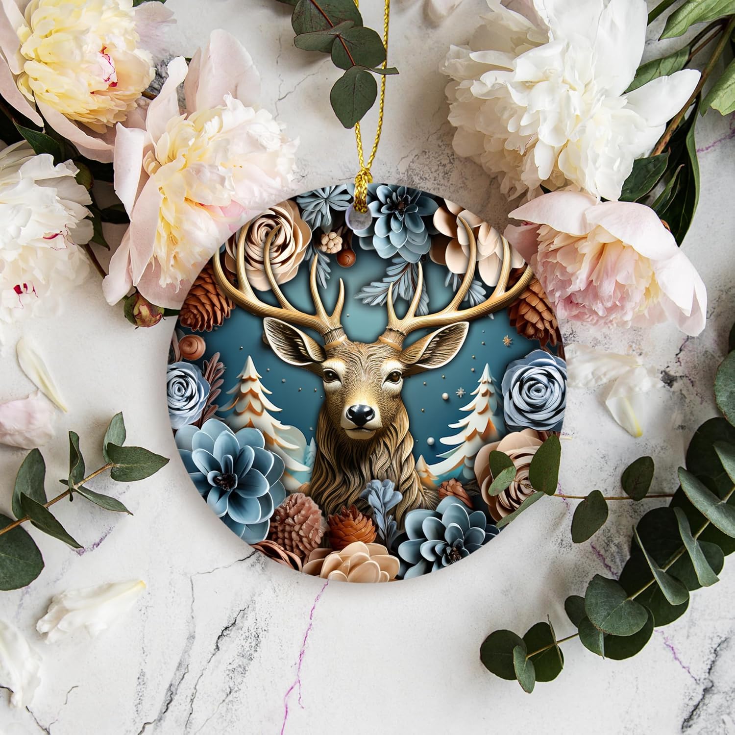 3D Effect Christmas Deer Ornament 2024 Modern Farmhouse Decor
