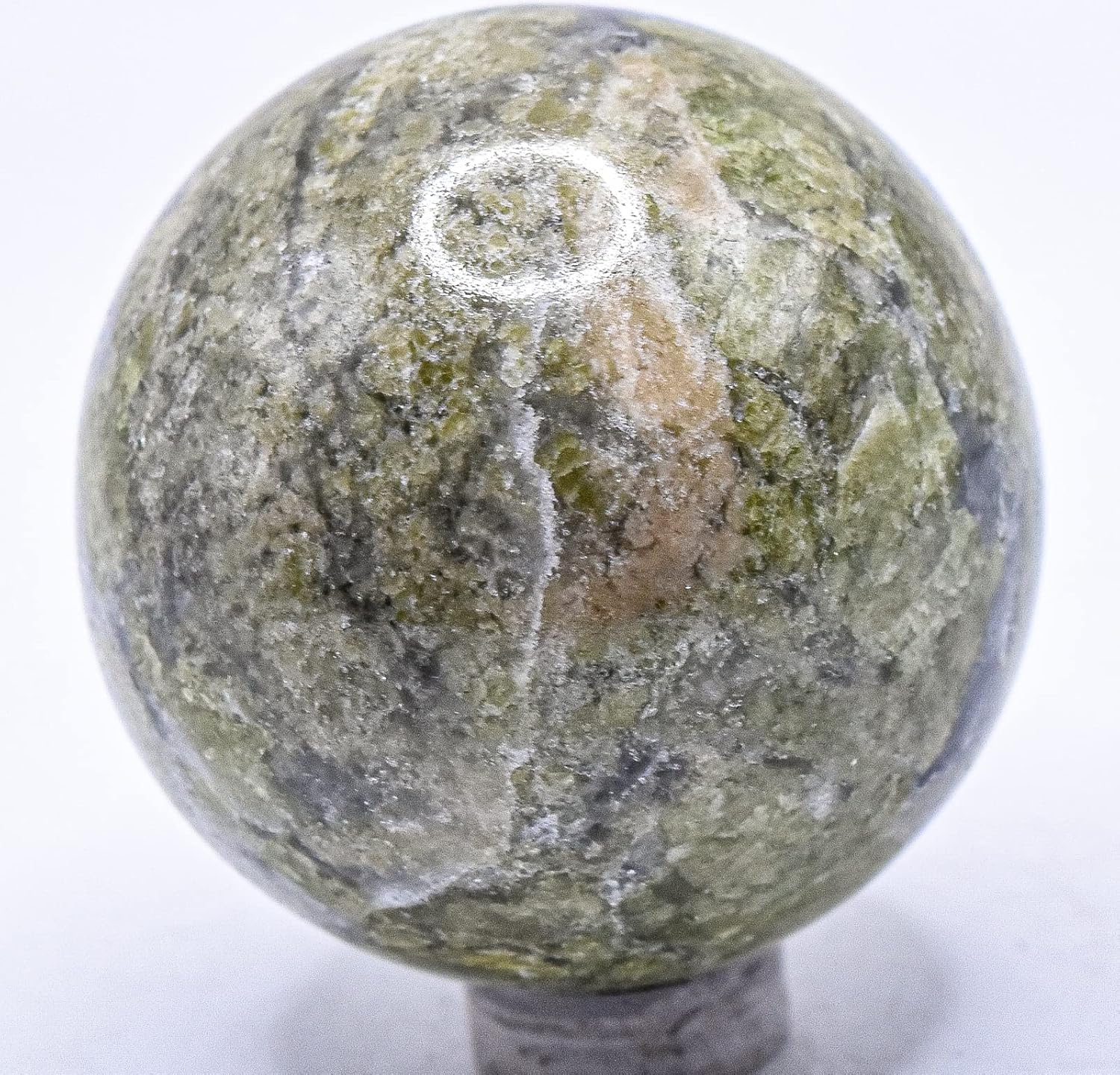 47mm Green Vesuvianite Sphere with Calcite Stand