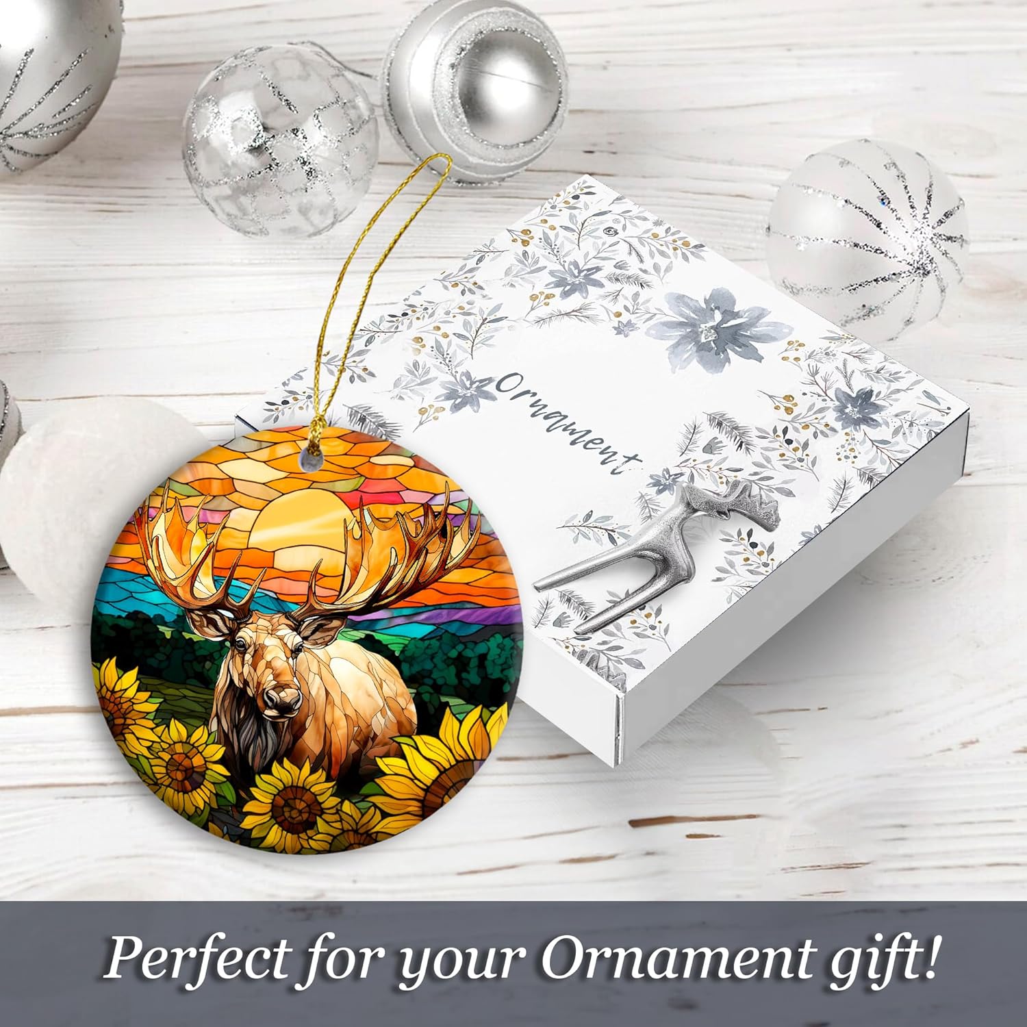 Stained Glass Moose Christmas Ornament for Kids and Animal Lovers