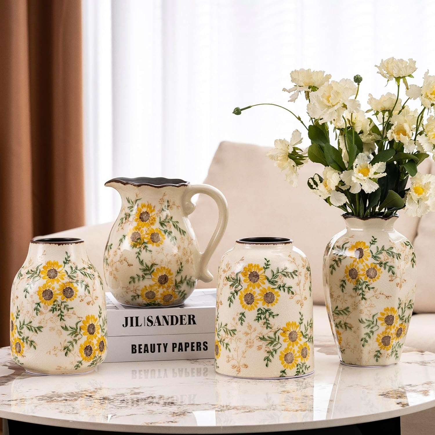 Sure Yuesi Sunflower Vintage Ceramic Vase with Handle