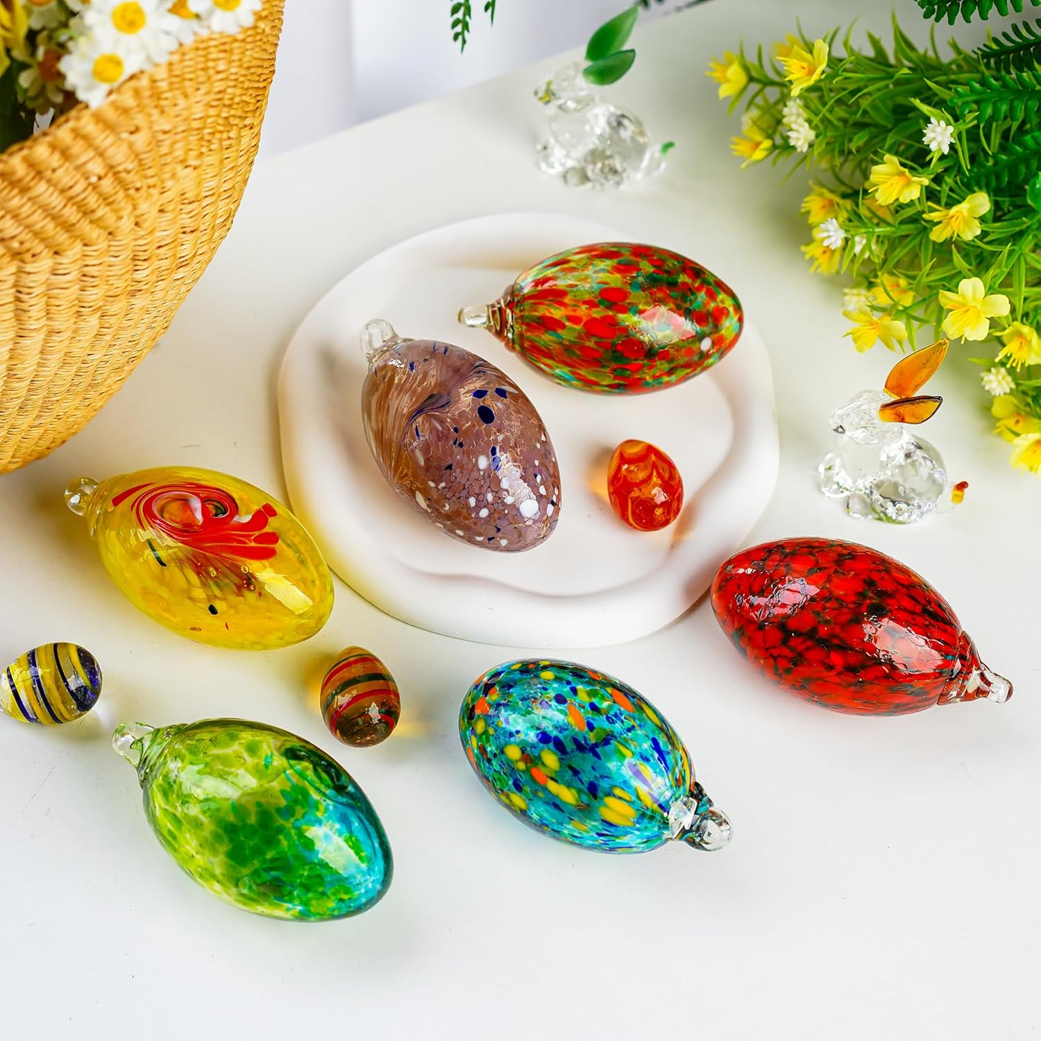 6PCS Colorful Blown Glass Egg Hanging Ornaments