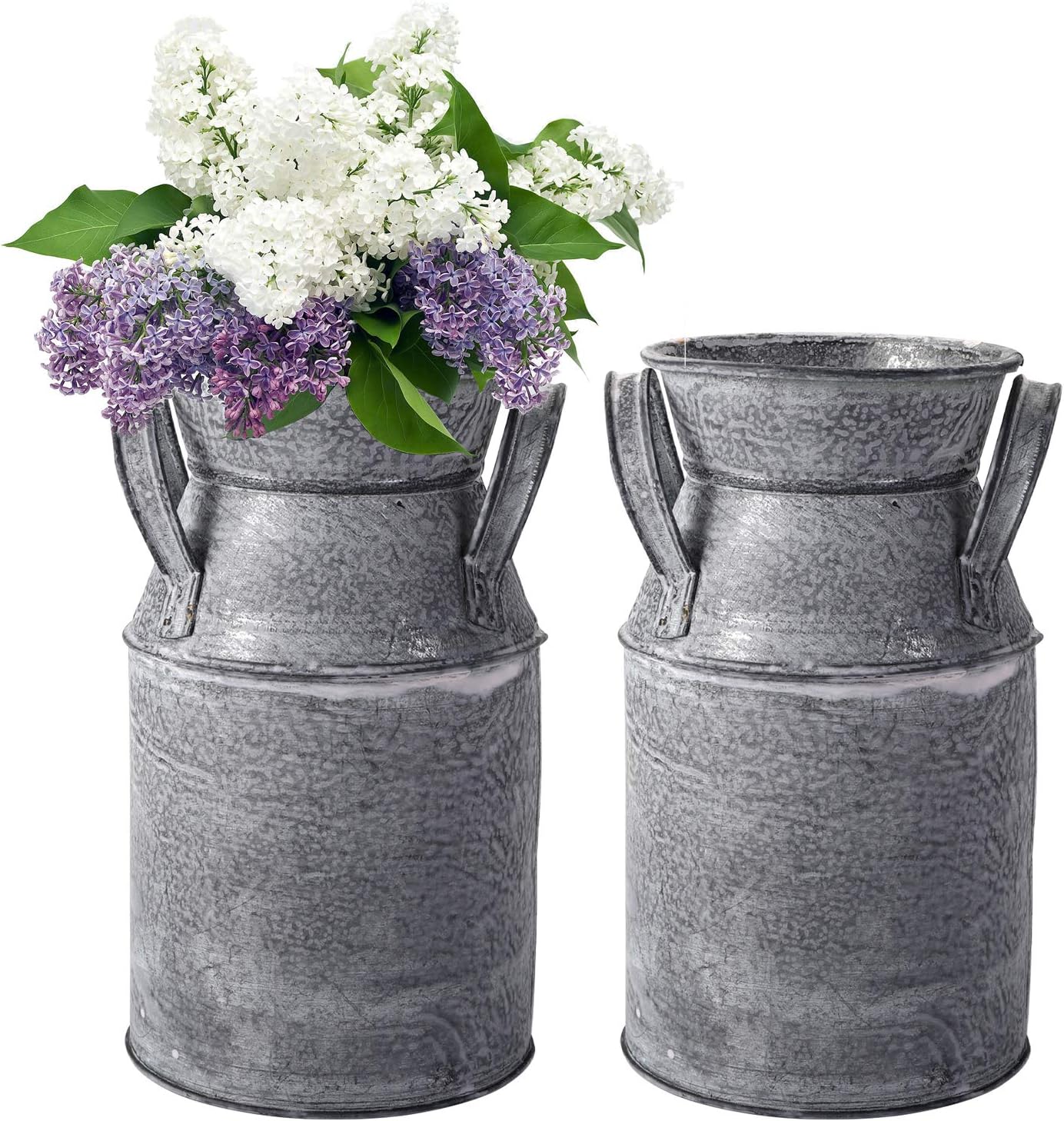 TOPZEA 2 Pack Galvanized Milk Can Vases