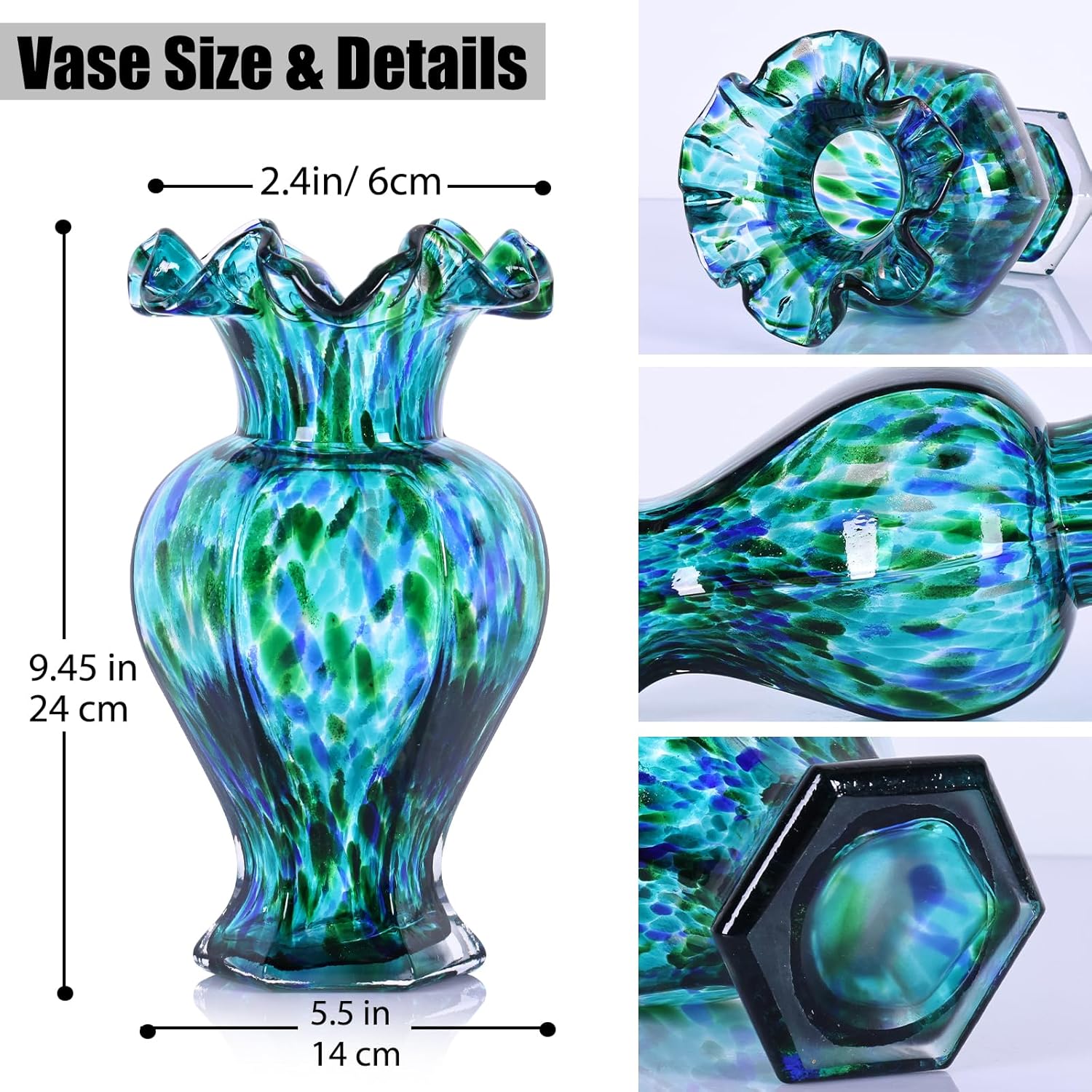 Teal Blown Glass Vase - Unique Green Art Decor