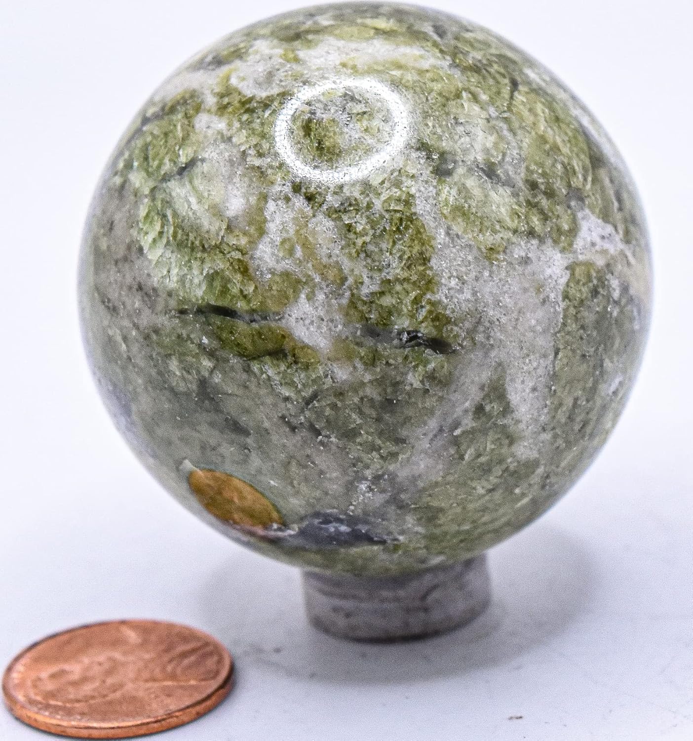 47mm Green Vesuvianite Sphere with Calcite Stand