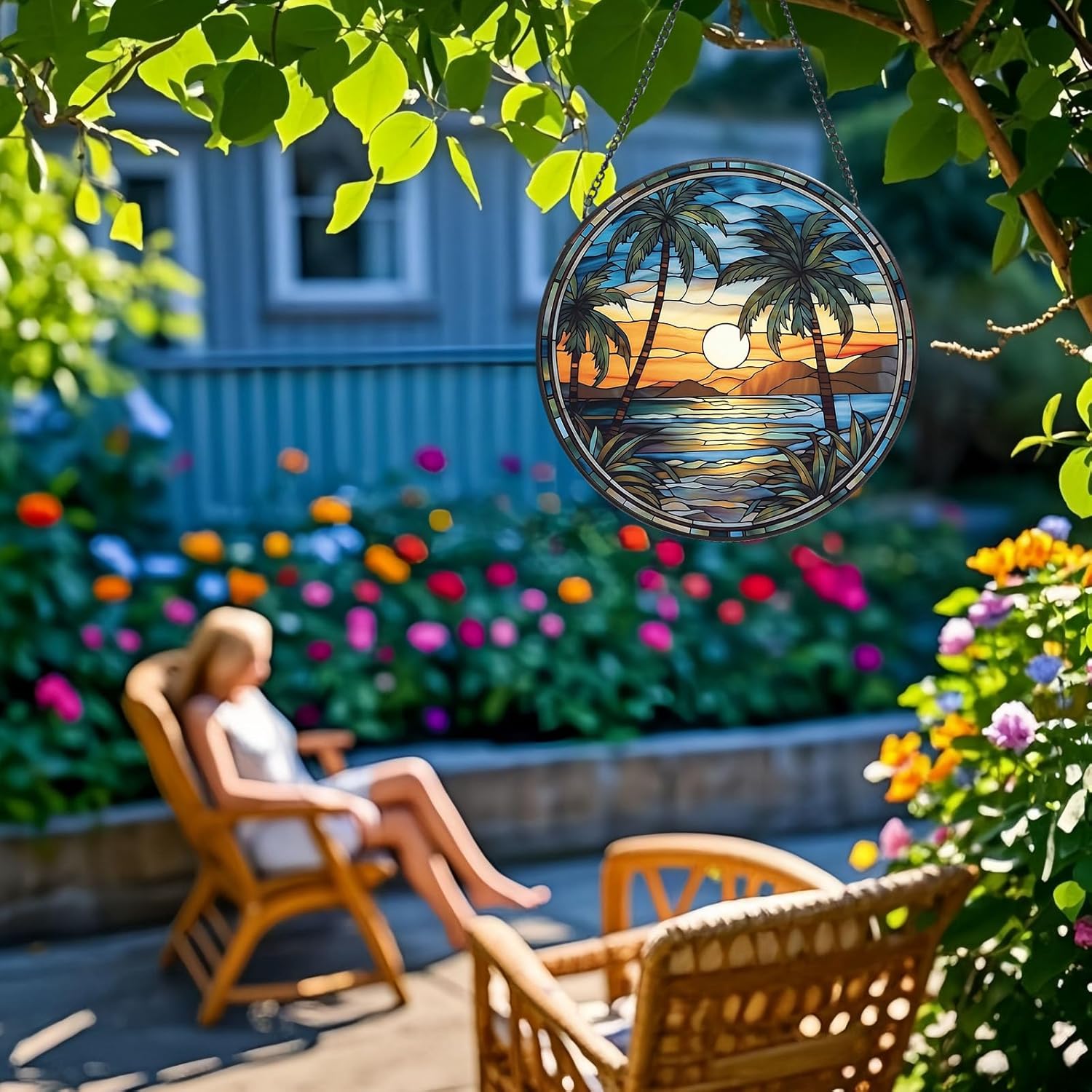 Stained Glass Window Hanging Suncatcher 8 Hand-Painted Decor for Windows with Fade Resistant Design