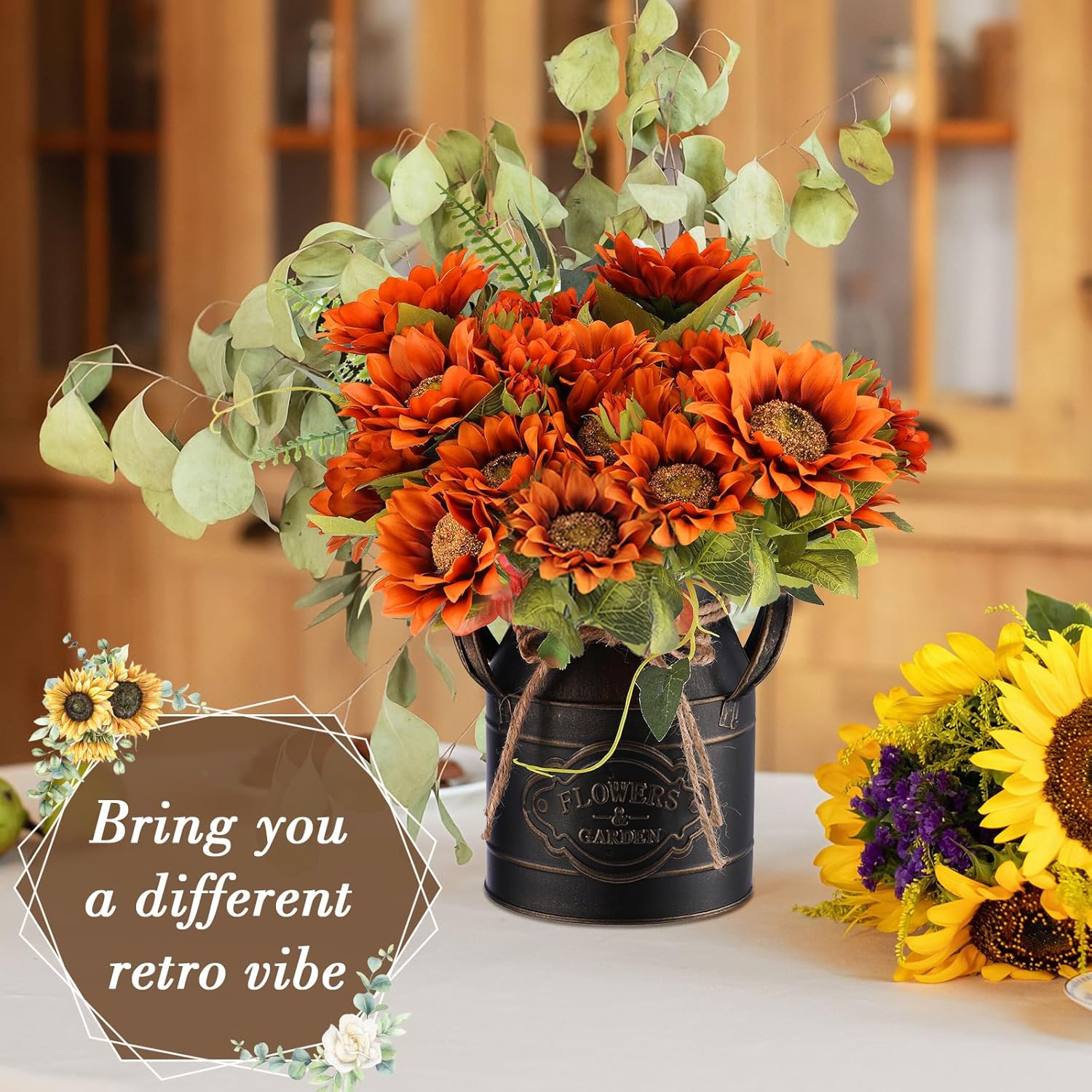 Roshtia 6 Inch Galvanized Metal Vase with Handle Black 8 Pcs