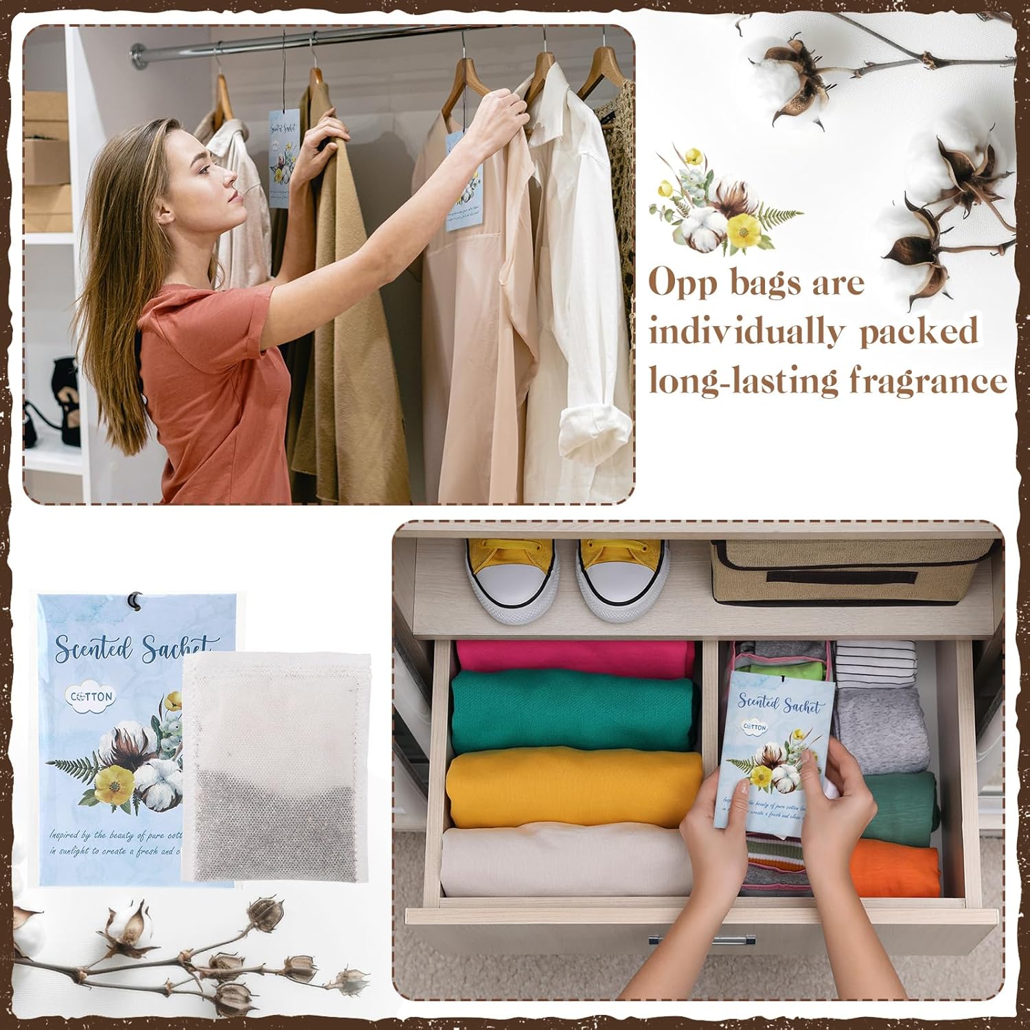 24 Pack Cotton Scented Sachets for Home and Car