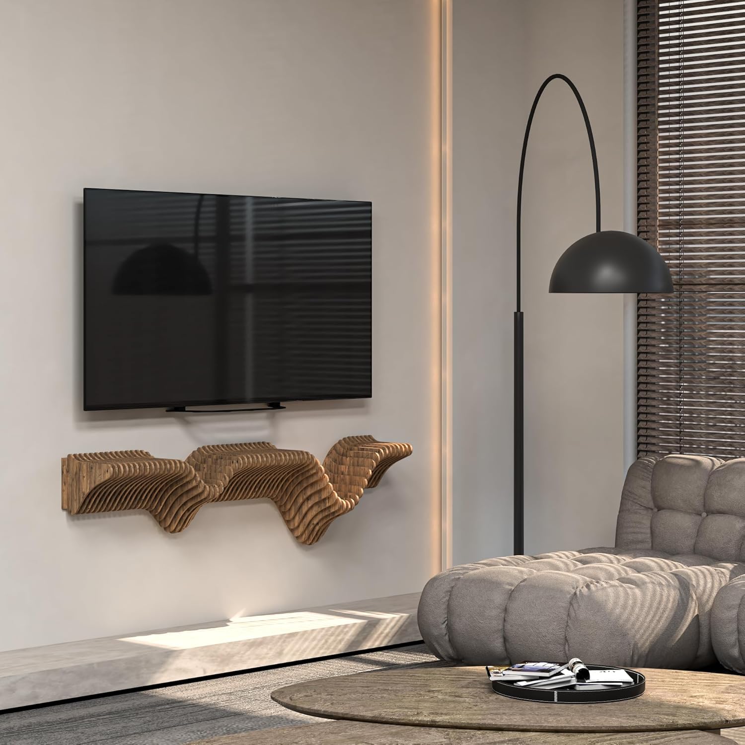 BATAMEX 40 Inch Wavy Parametric Floating Shelf TV Unit