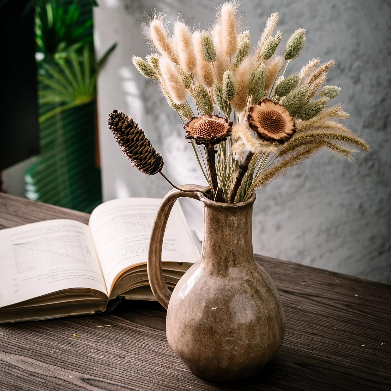 Brown Ceramic Vase with Big Handles Modern Farmhouse Decor