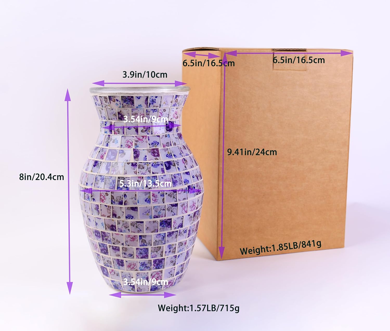 8 Inch Purple Mosaic Glass Vase - Exquisite Decor