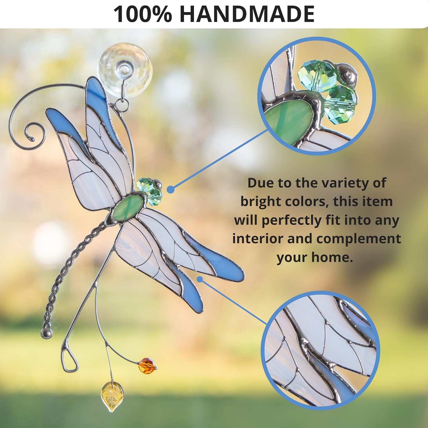 Blue Dragonfly Stained Glass Suncatcher Window Hanging