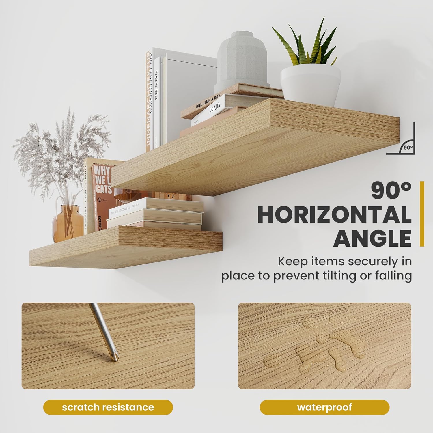 36 Inch Floating Shelves Set of 2 Rustic Deep Bookshelf for Living Room Bedroom