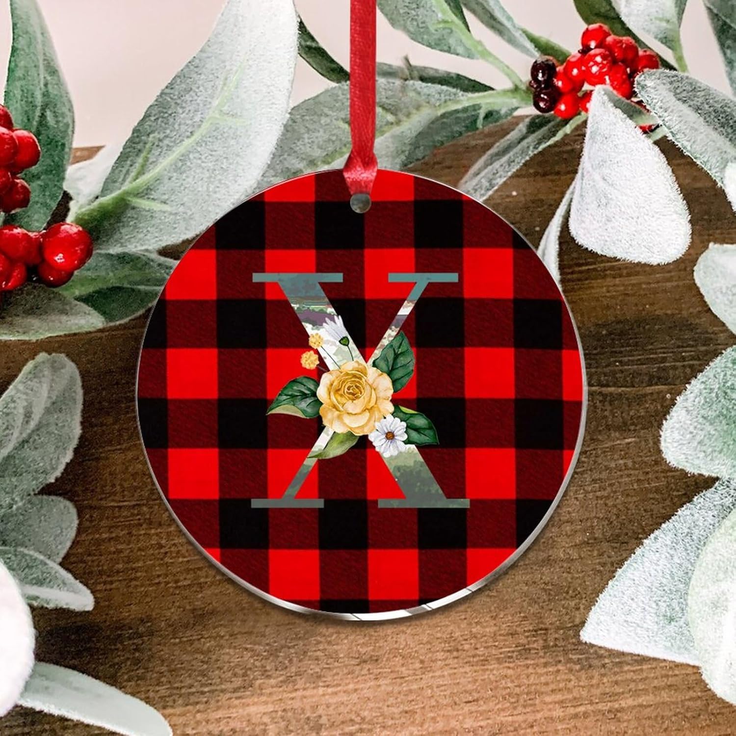 Acrylic Christmas Ornaments 2023 Blue Green Aqua Initial Letter X Monogram Decor