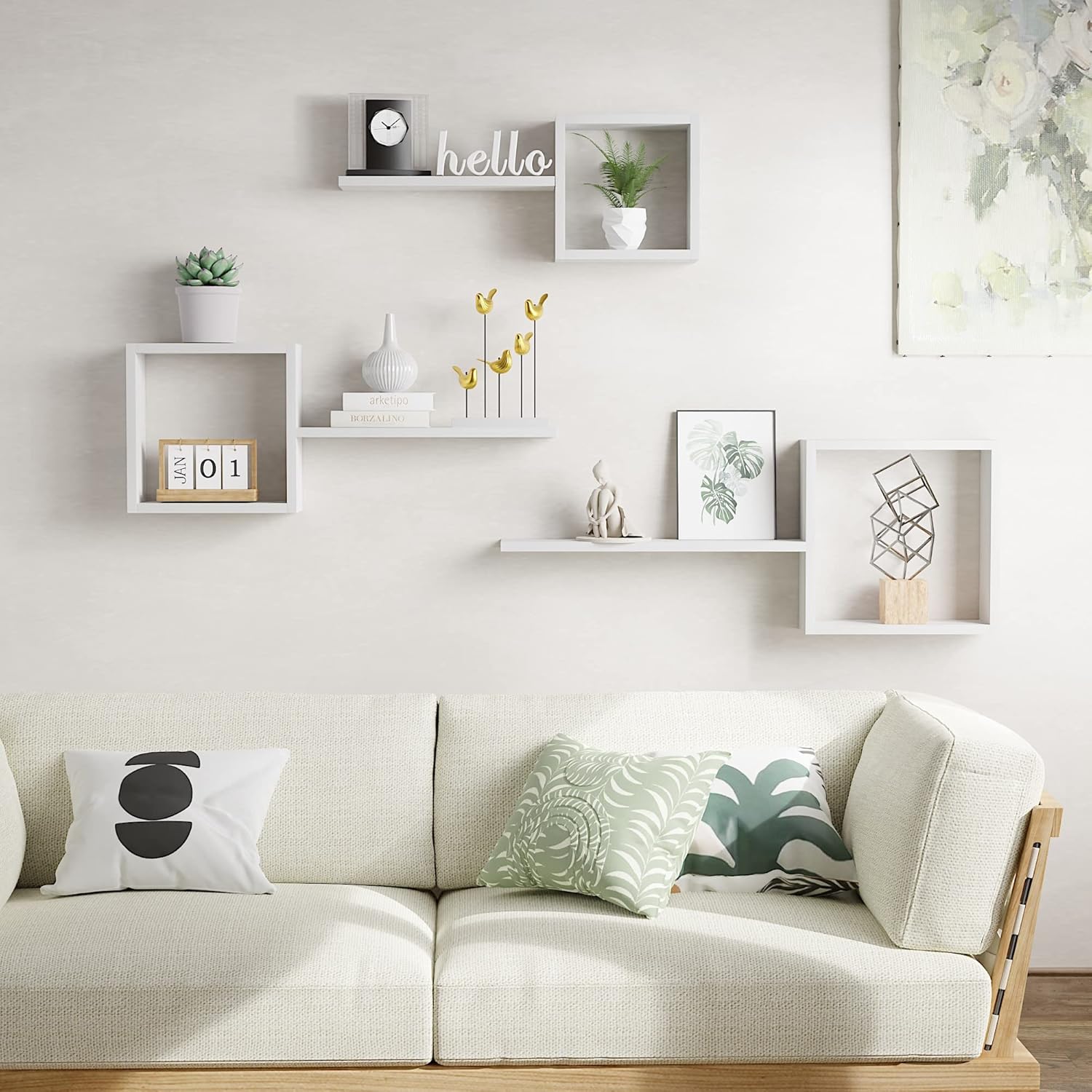 LUDORU Floating Cube Shelves Set of 6 White