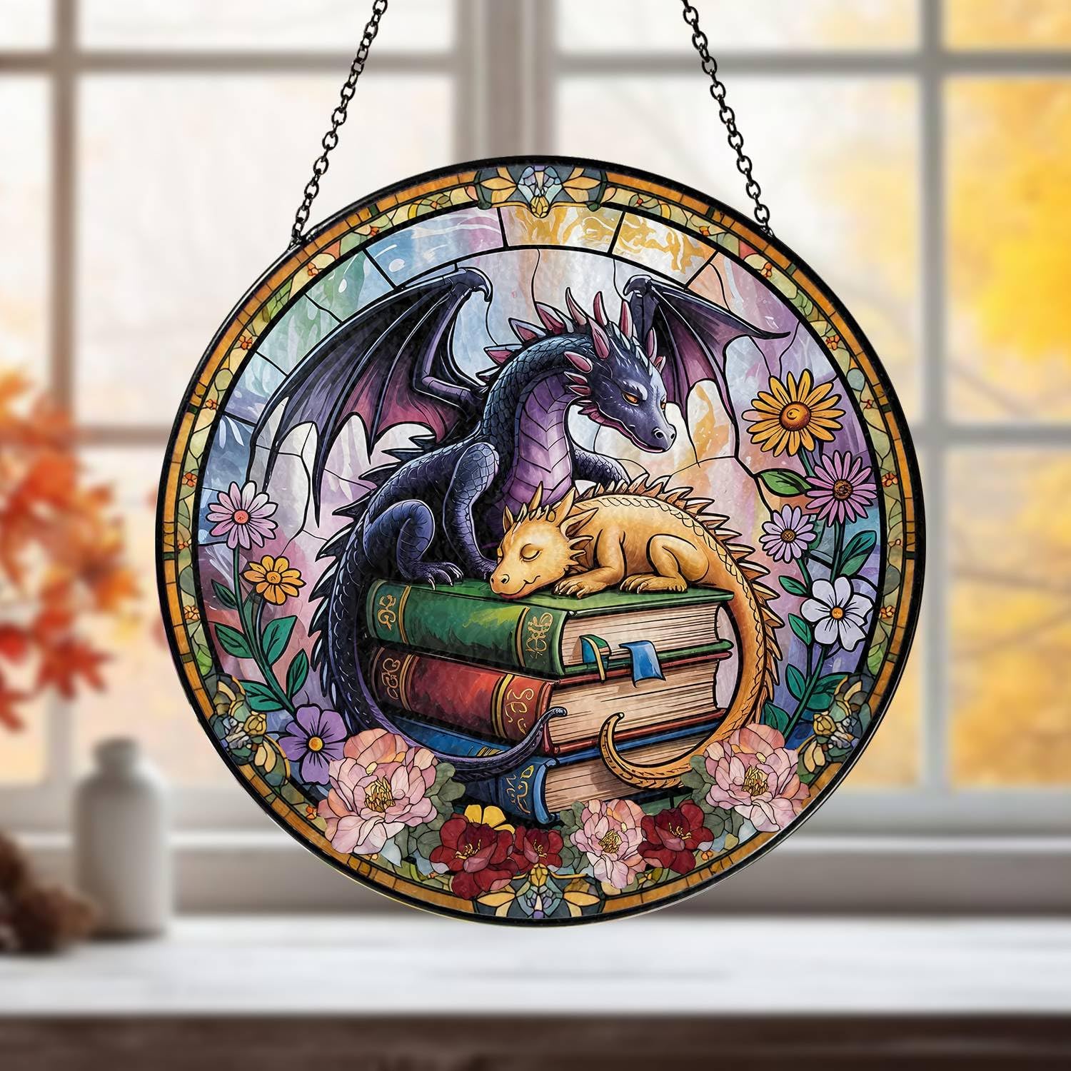 Fantasy Dragon Book Suncatcher - Gothic Decor