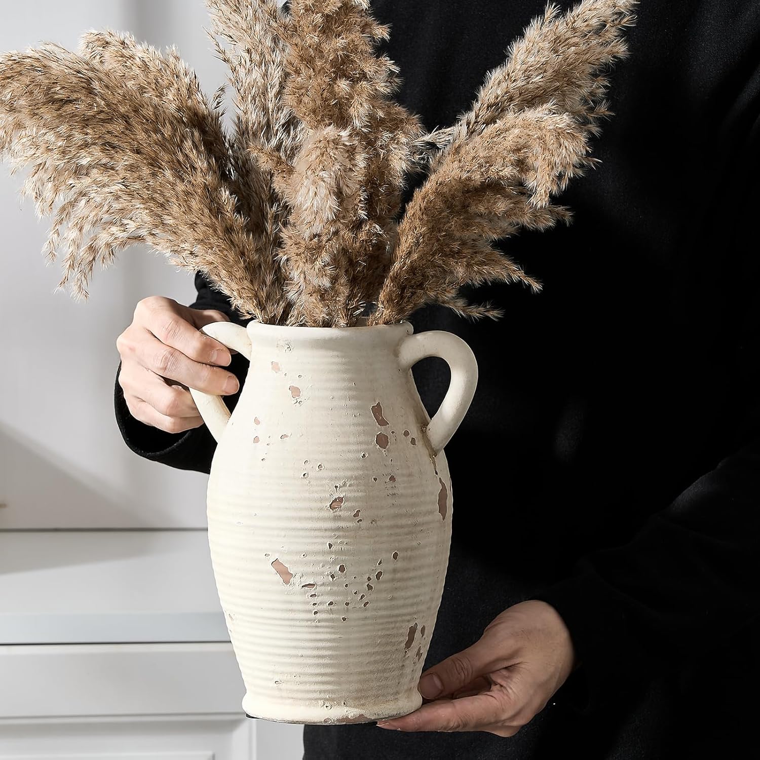Large Ceramic Rustic Vase with 2 Handles 98 Inch