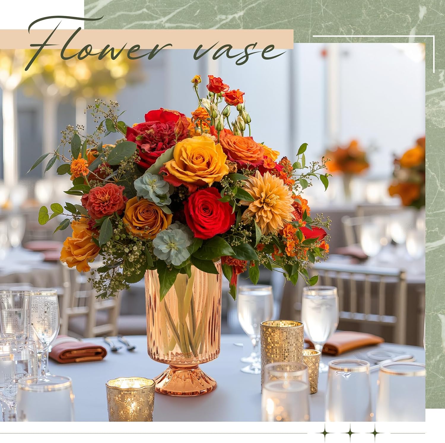 6 Pack Amber Embossed Glass Vases for Flowers