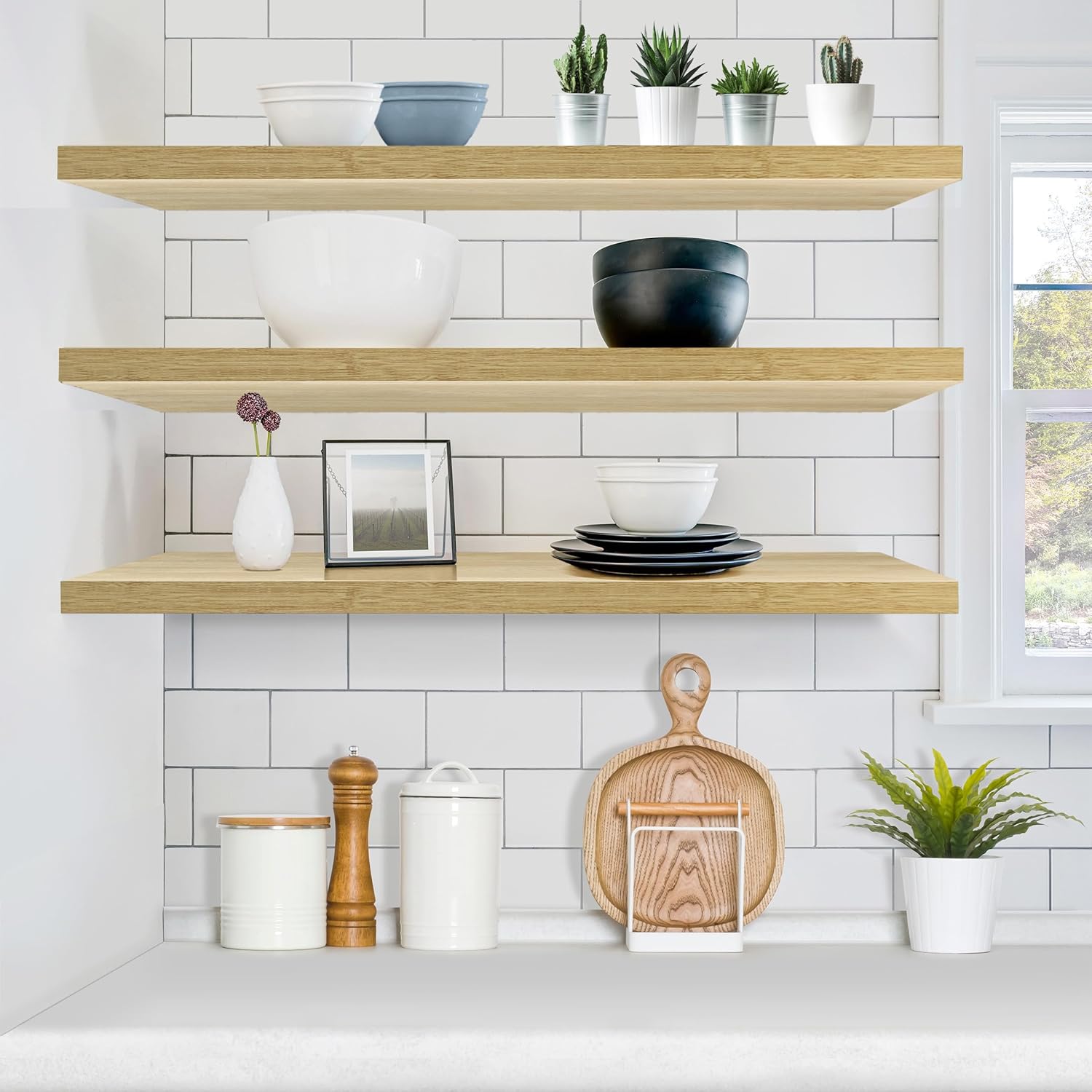 Sorbus Floating Shelves 48 Inch Maple Wood 2 Pack