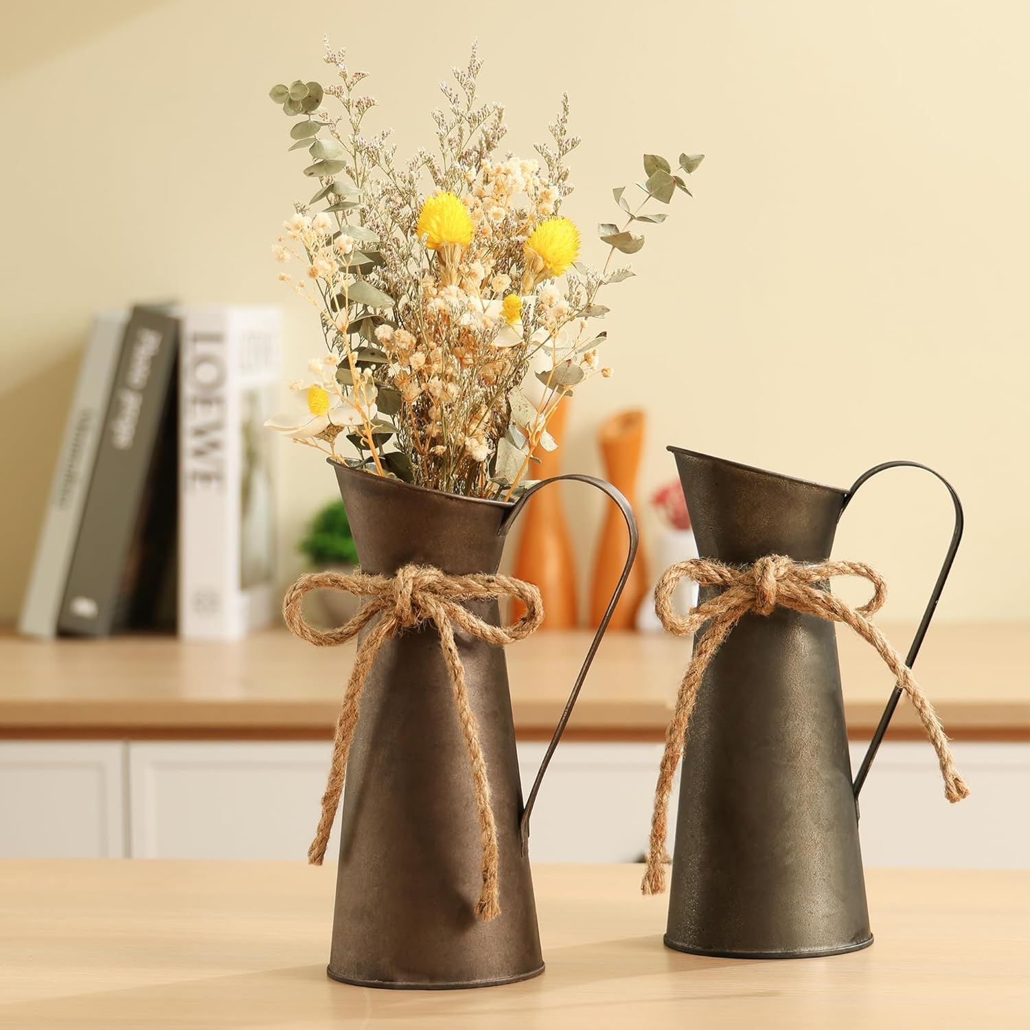 2 Pack Vintage Metal Milk Jug Vase Decor