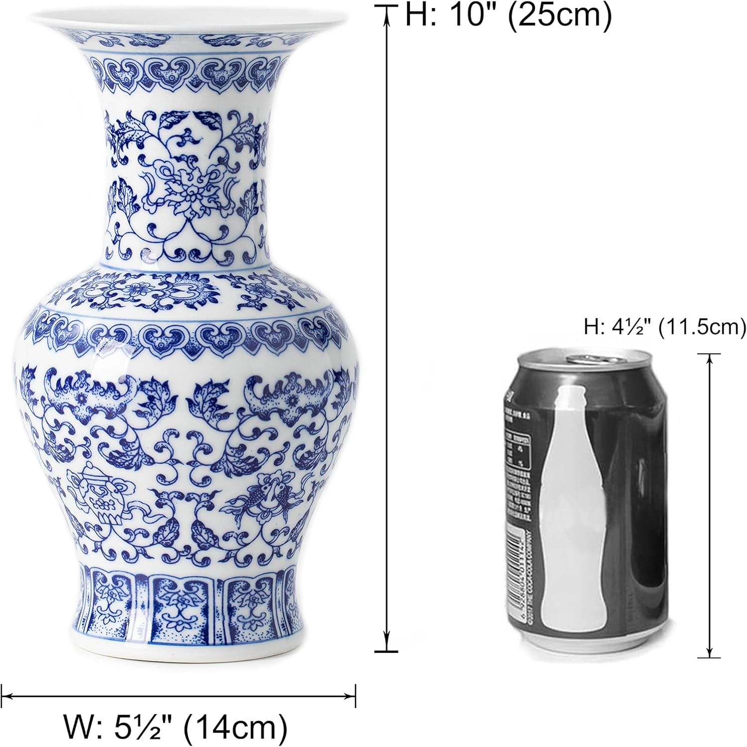Blue and White Vase 10 Inch Ceramic Decor for Home