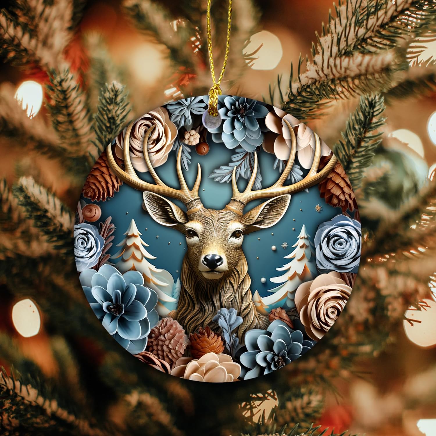 3D Effect Christmas Deer Ornament 2024 Modern Farmhouse Decor
