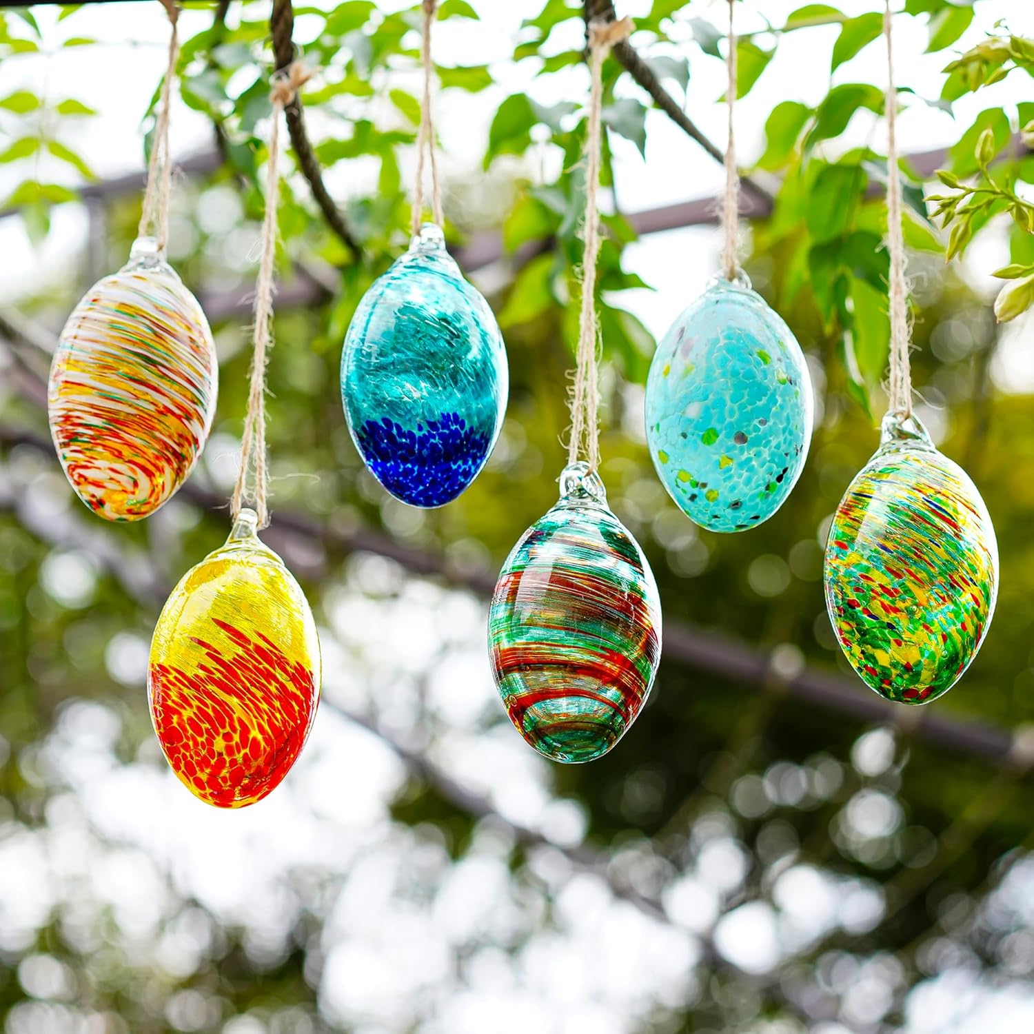 Set of 6 Hand Blown Glass Egg Ornaments for Home and Christmas Decor