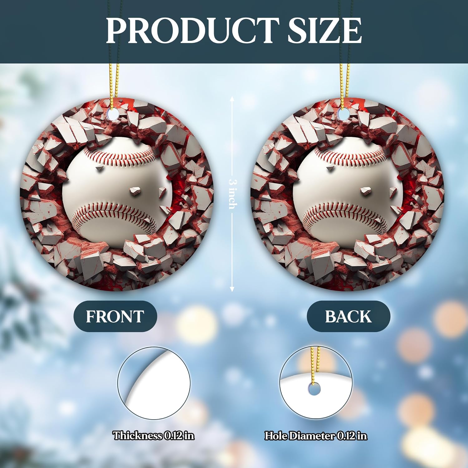 3D Baseball Christmas Tree Ornament Sport Gift for Fans