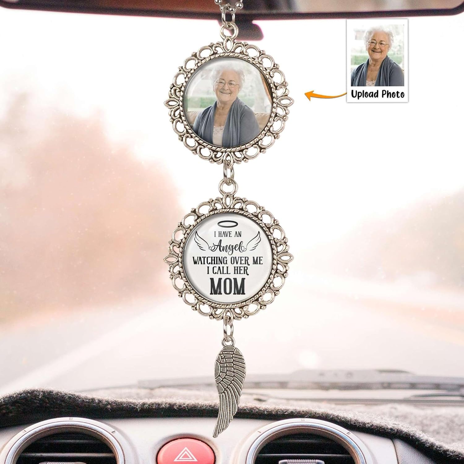 LASFOUR Angel Watching Over Me Car Ornament with Photo Custom