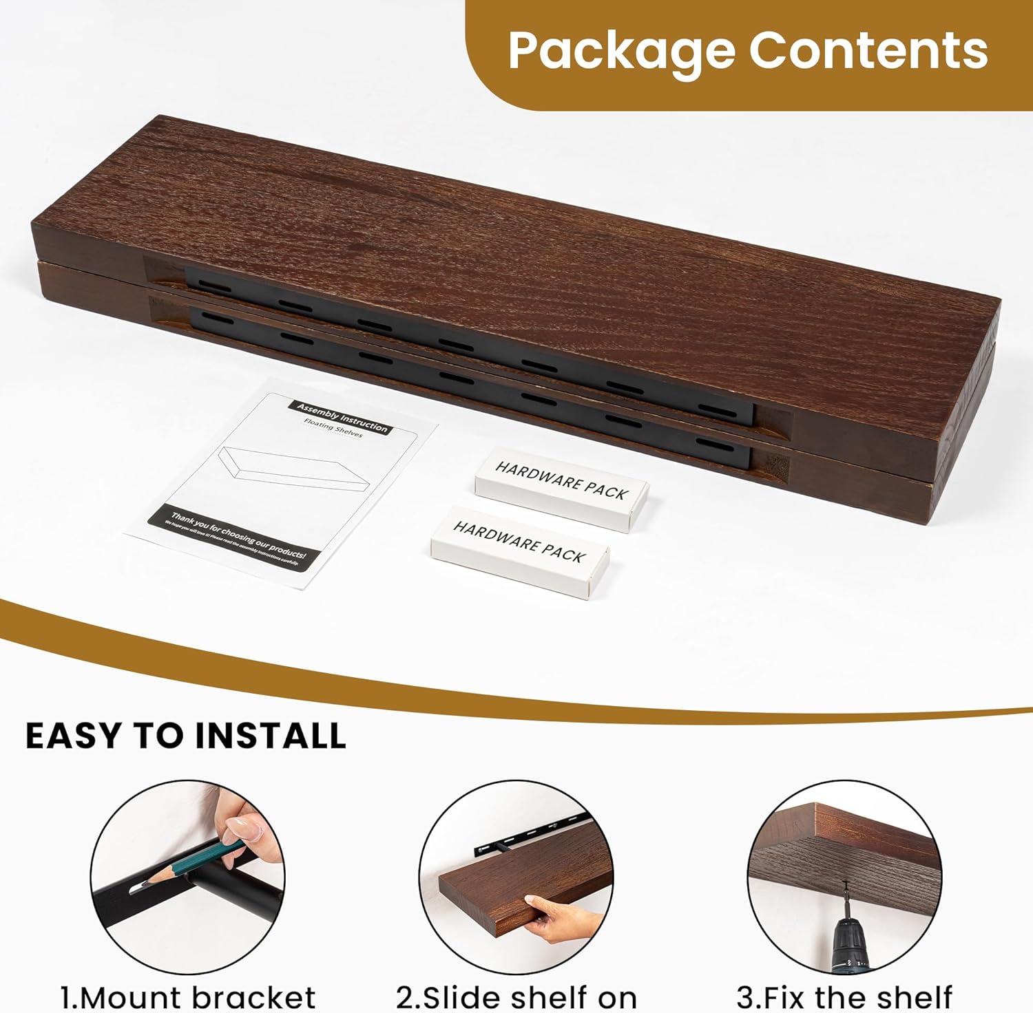 RICHFOCUS Rustic Wooden Floating Shelves Set of 2