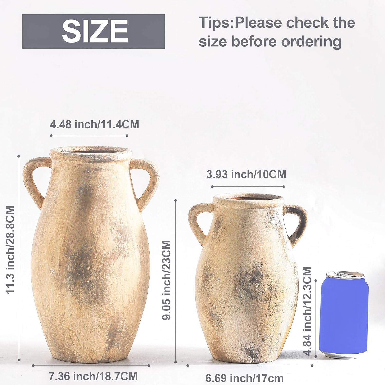 Lyeec Ceramic Vase with Handles 905 Inch Tall Terracotta Decorative Pottery Flower Vase for Home Farmhouse Decor