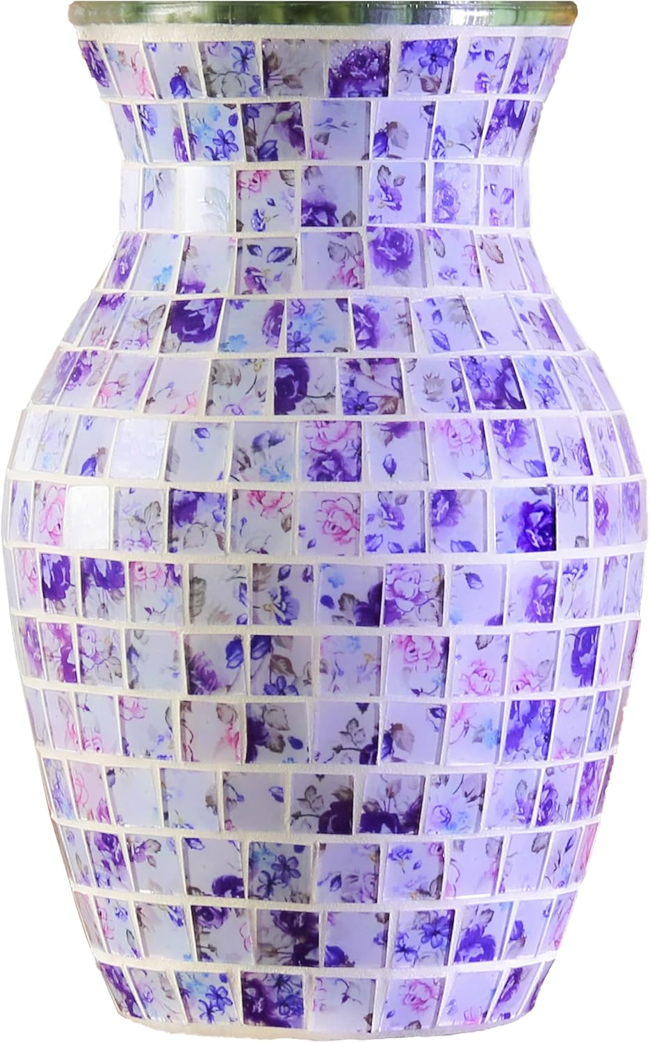 8 Inch Purple Mosaic Glass Vase - Exquisite Decor