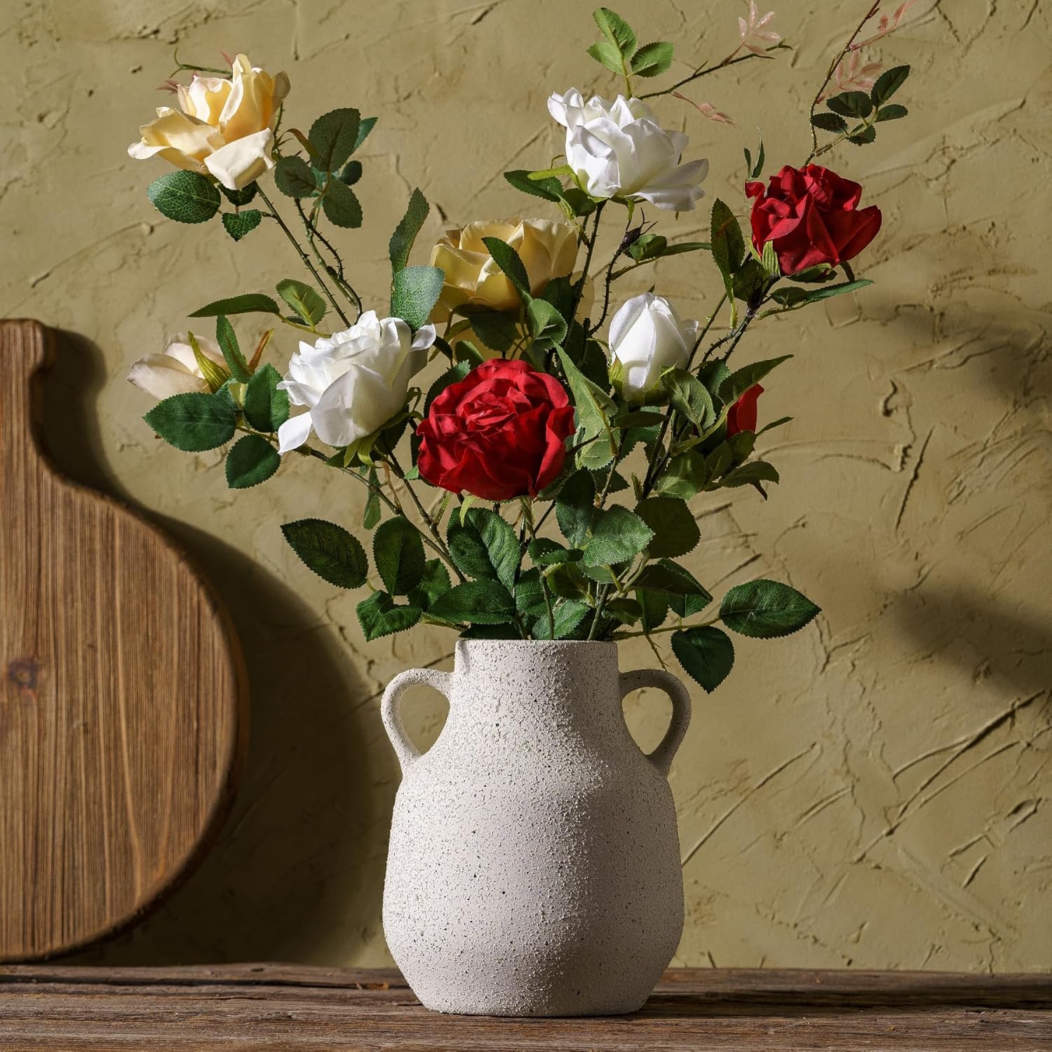 Vintage Farmhouse Flower Ceramic Vase with Handles