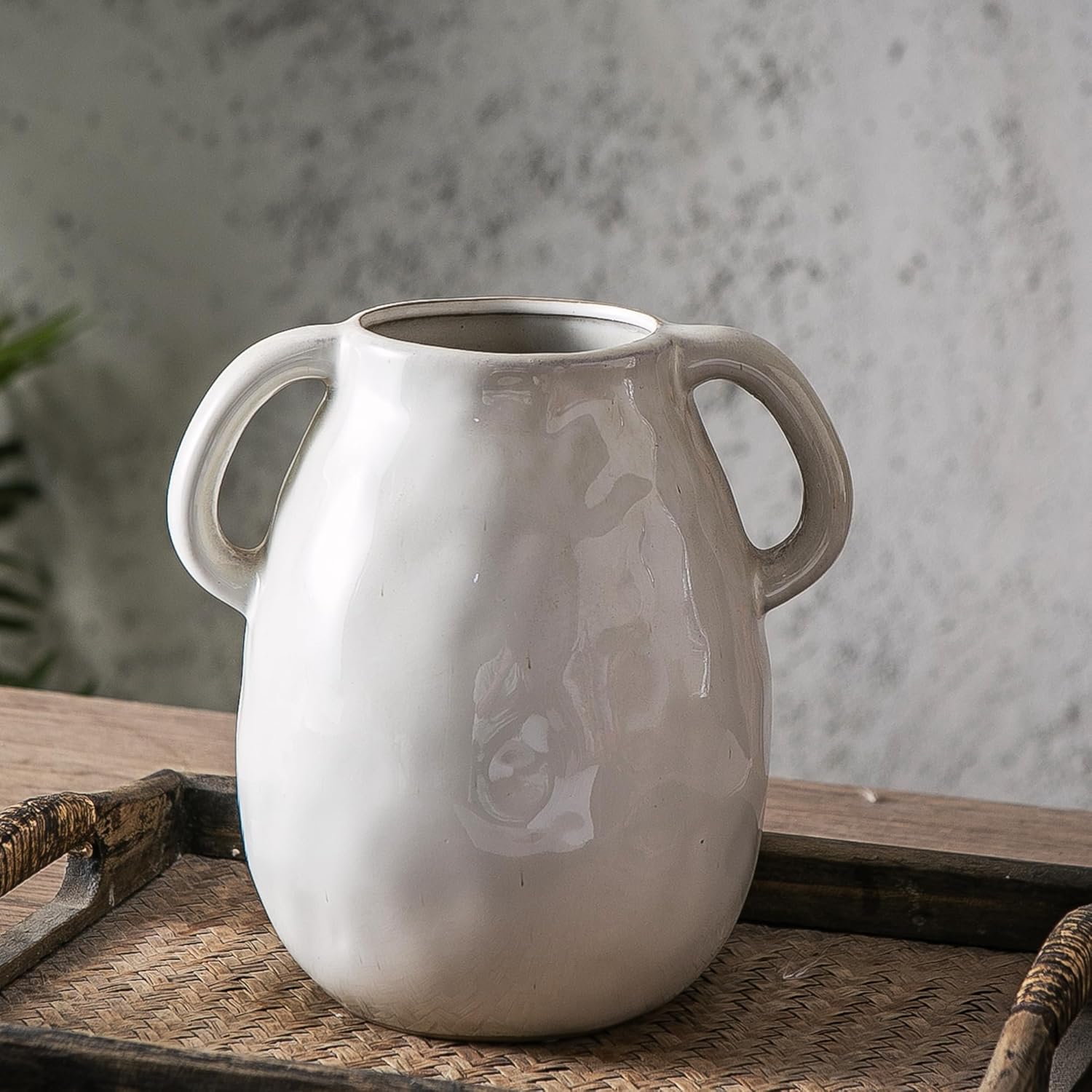 Kimdio White Ceramic Vase with Two Handles