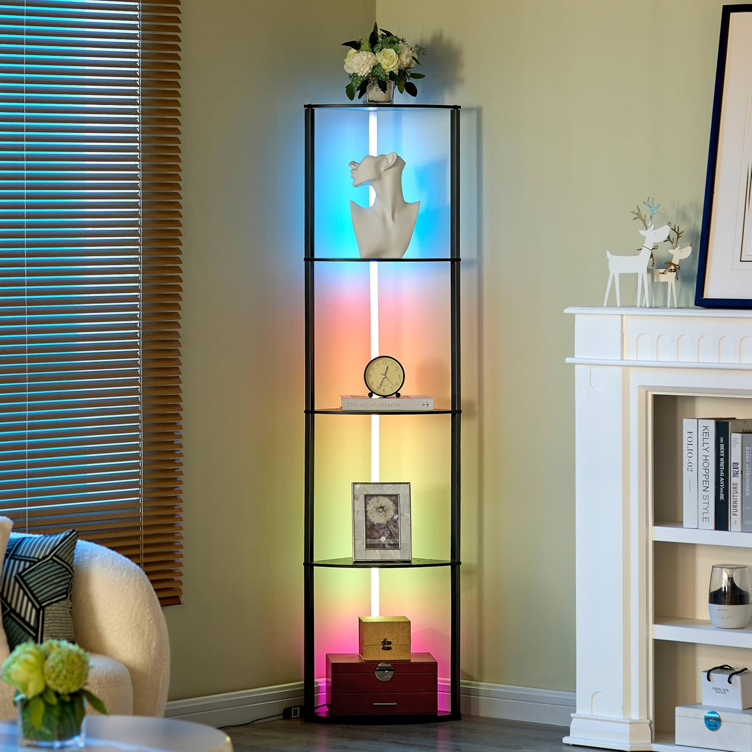 Woodronic 5-Tiered Corner Shelf with LED Light