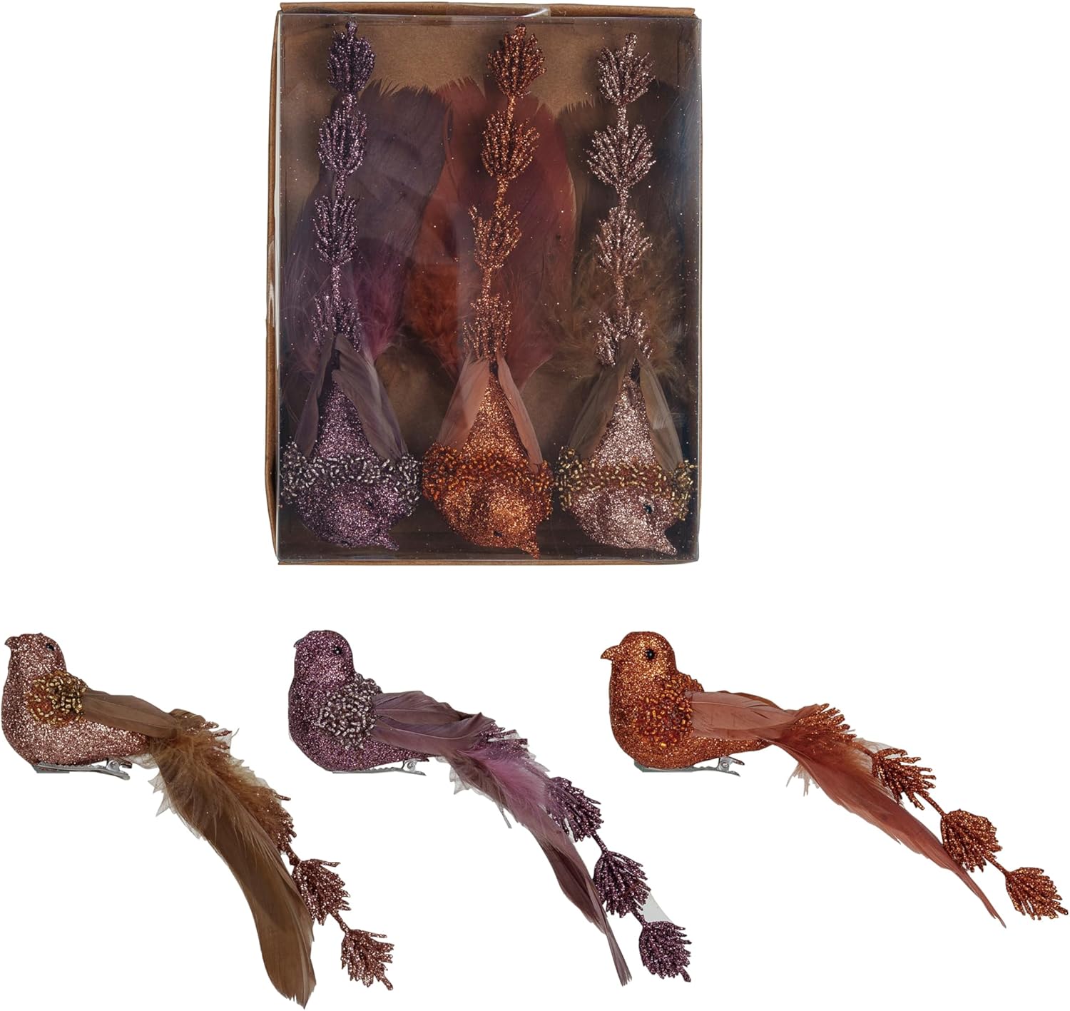 Creative Co Op Foam Feather Bird Clip On Ornaments Set of 3