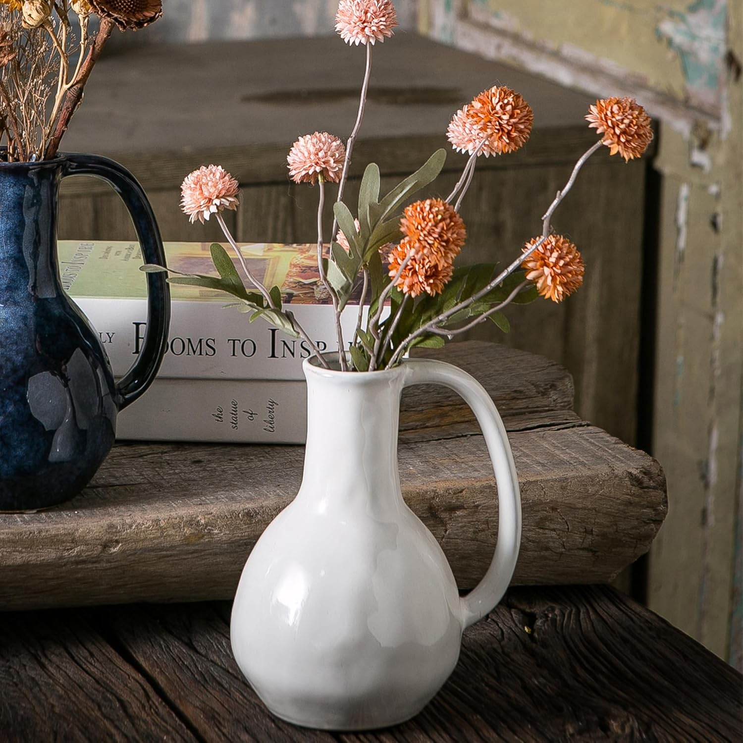 Tanvecle White Ceramic Vase with Big Handles