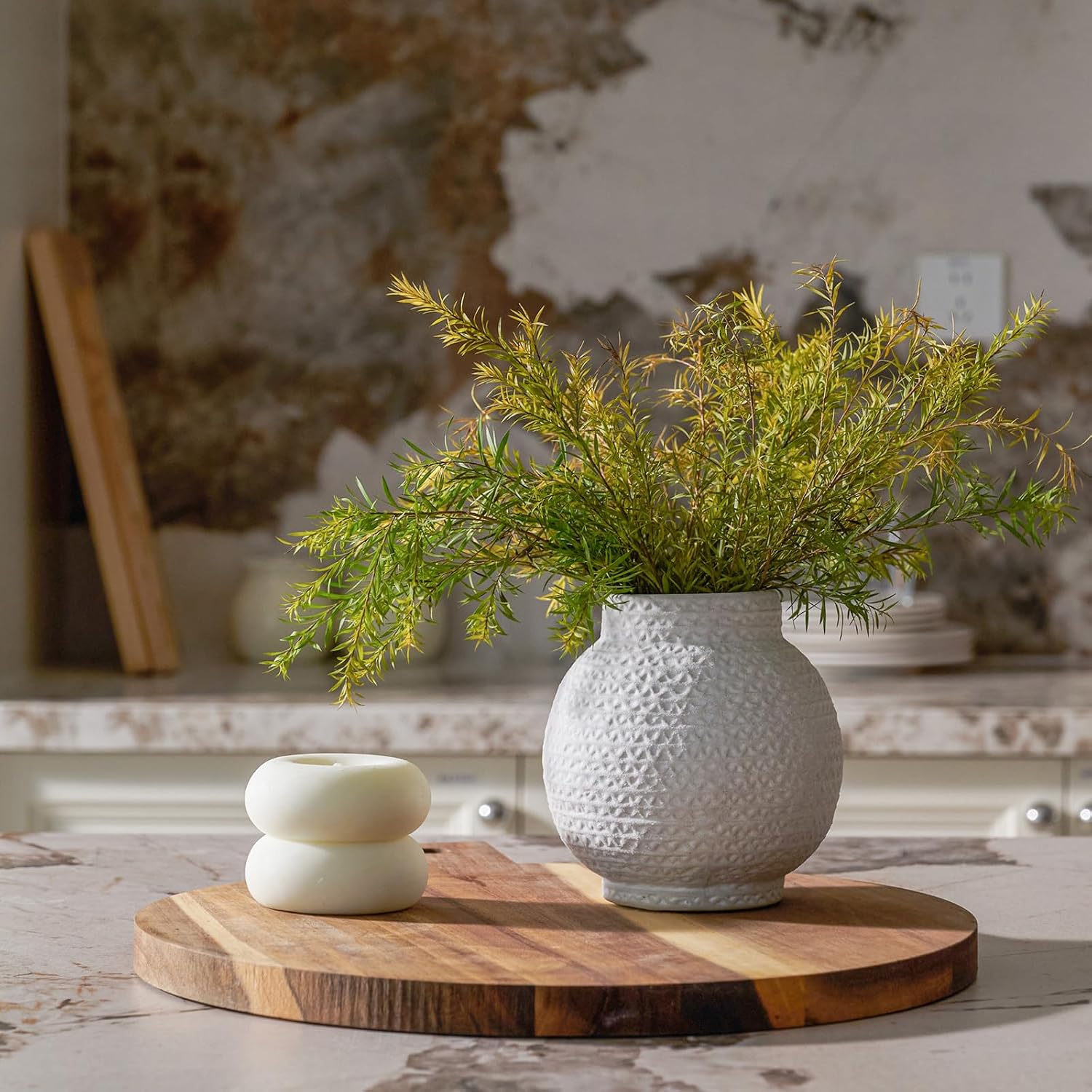 DN DECONATION White Textured Ceramic Vase for Home Decor