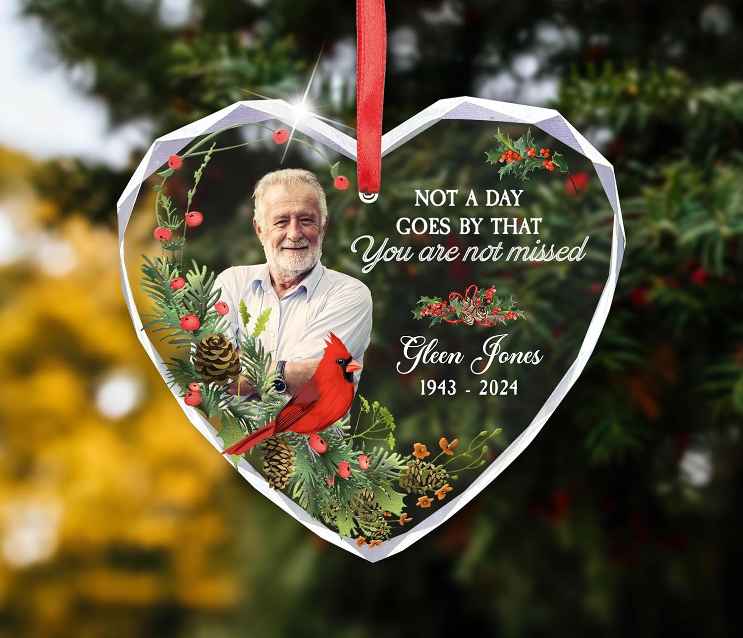 Custom Photo Memorial Glass Ornament for Mom Dad