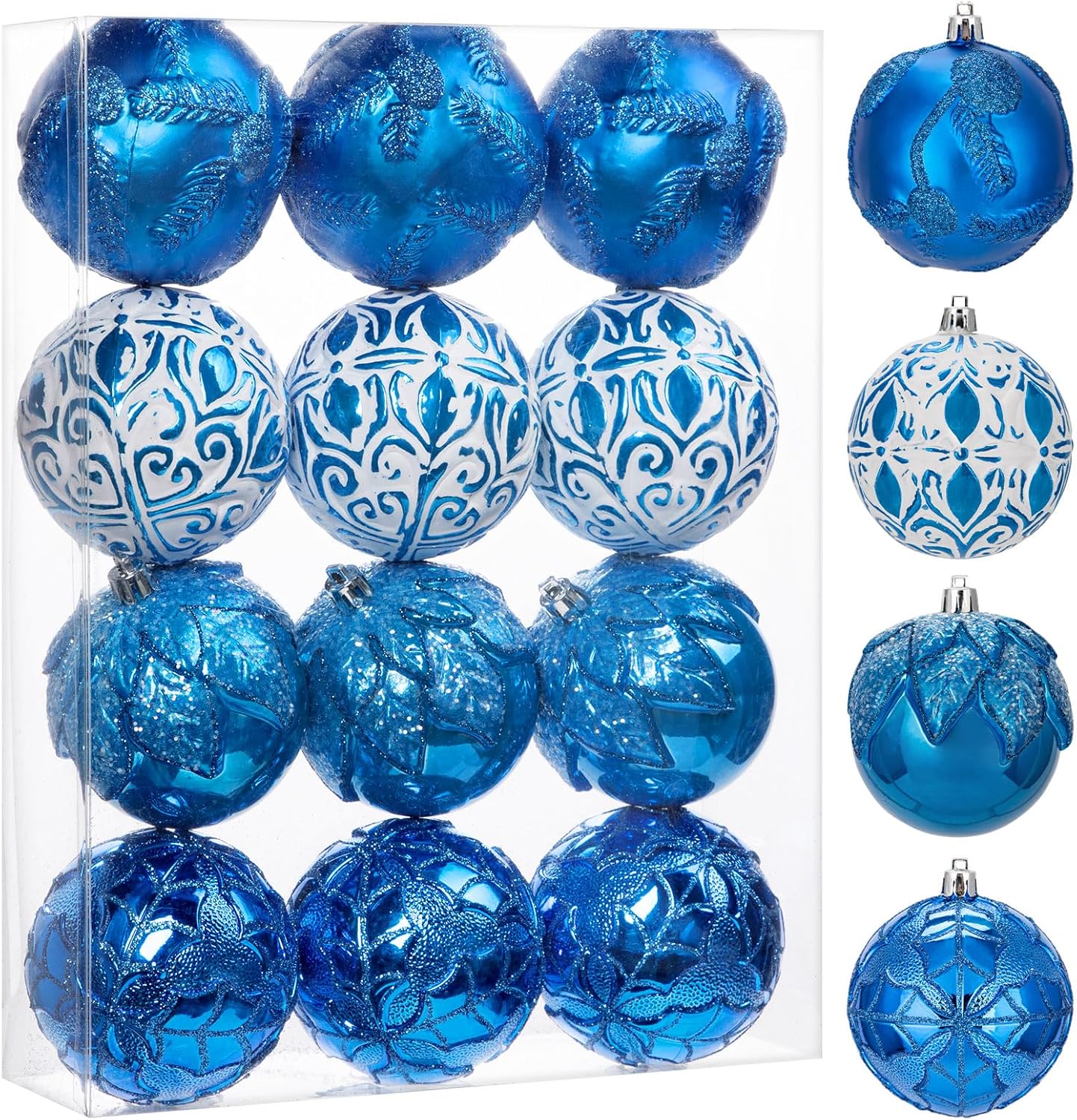 Hollyone 315 Inch Blue Christmas Ball Ornaments 12 Pcs Set