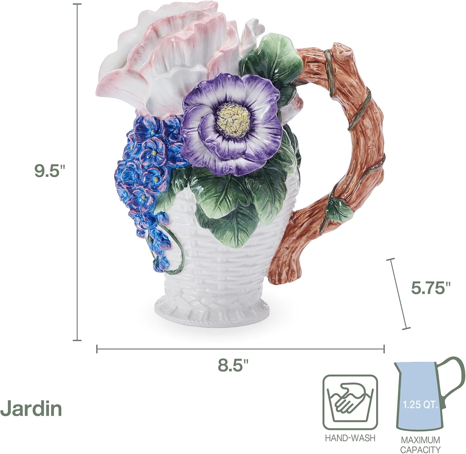 Fitz and Floyd Jardin Floral Bouquet Pitcher Vase