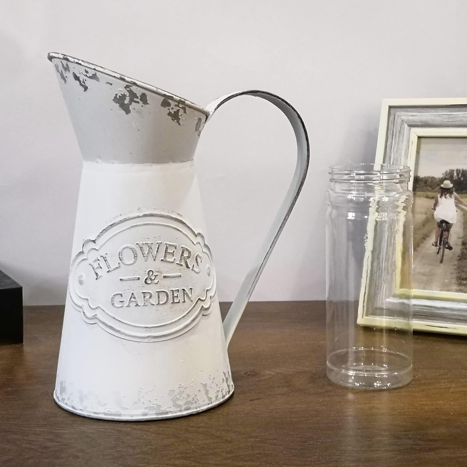 Rustic White Metal Shabby Chic Vase for Flowers