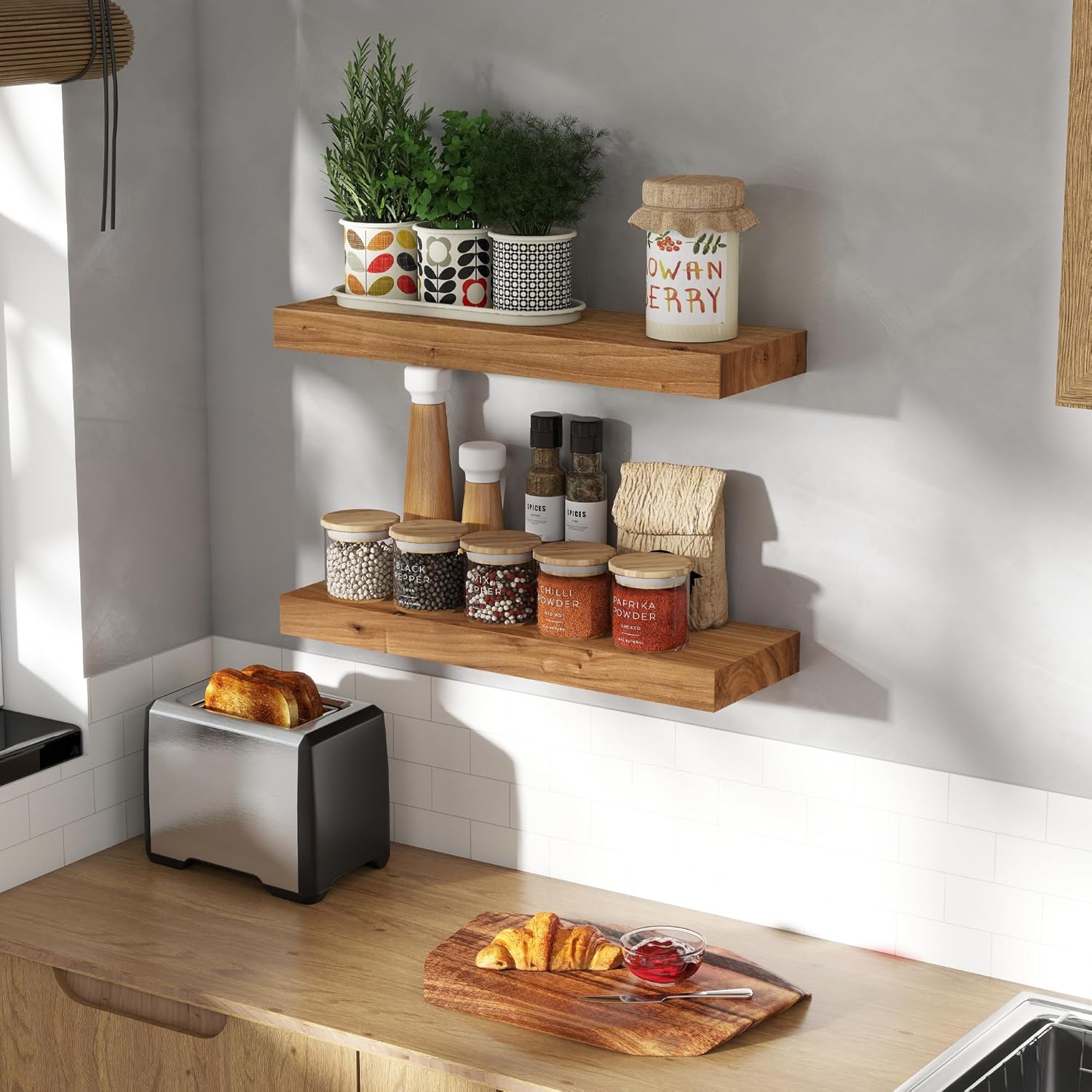Fun Memories Wood Floating Shelves Wall Mounted Set of 2