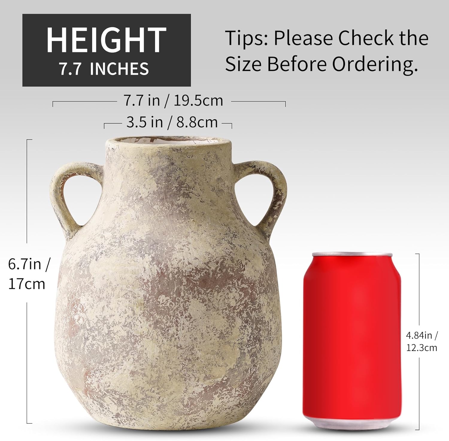 Rustic Ceramic Farmhouse Flower Vase with 2 Handles