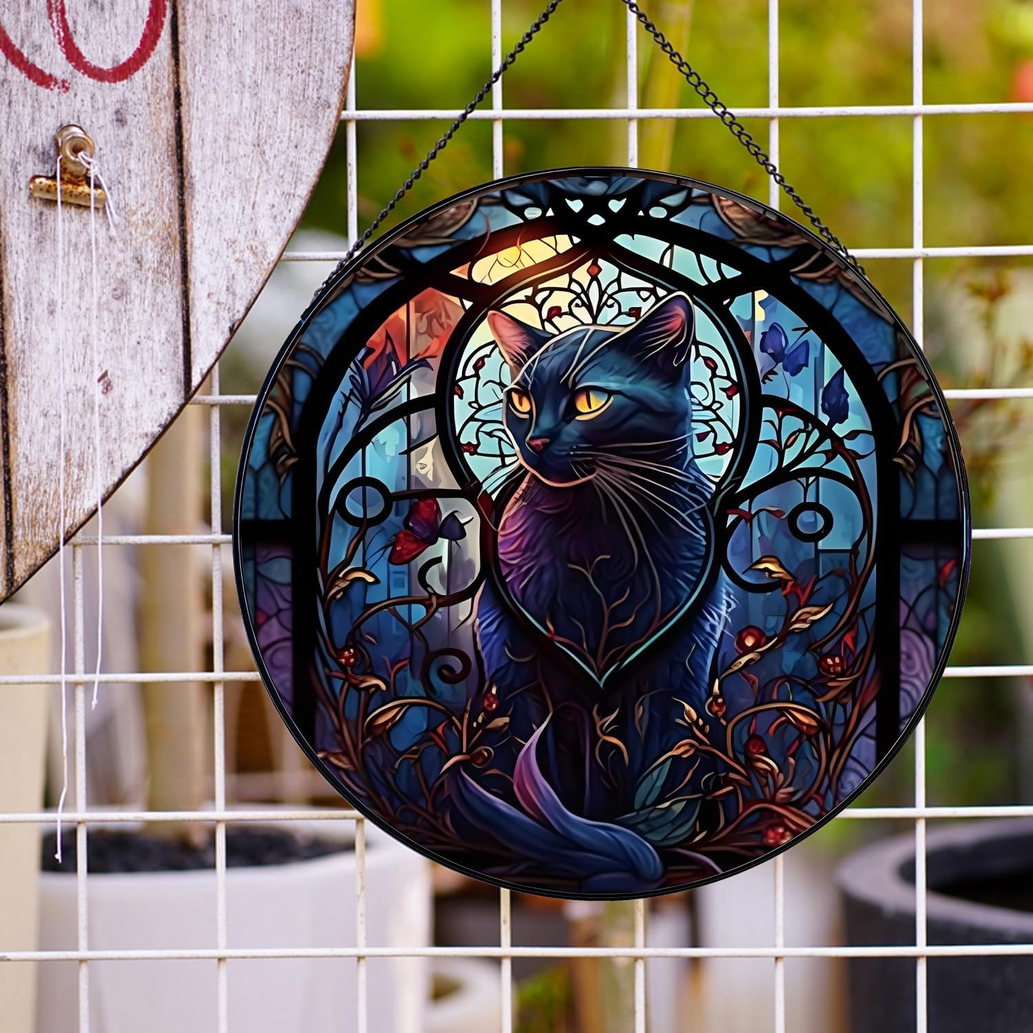 Black Cat Stained Glass Suncatcher Window Decor