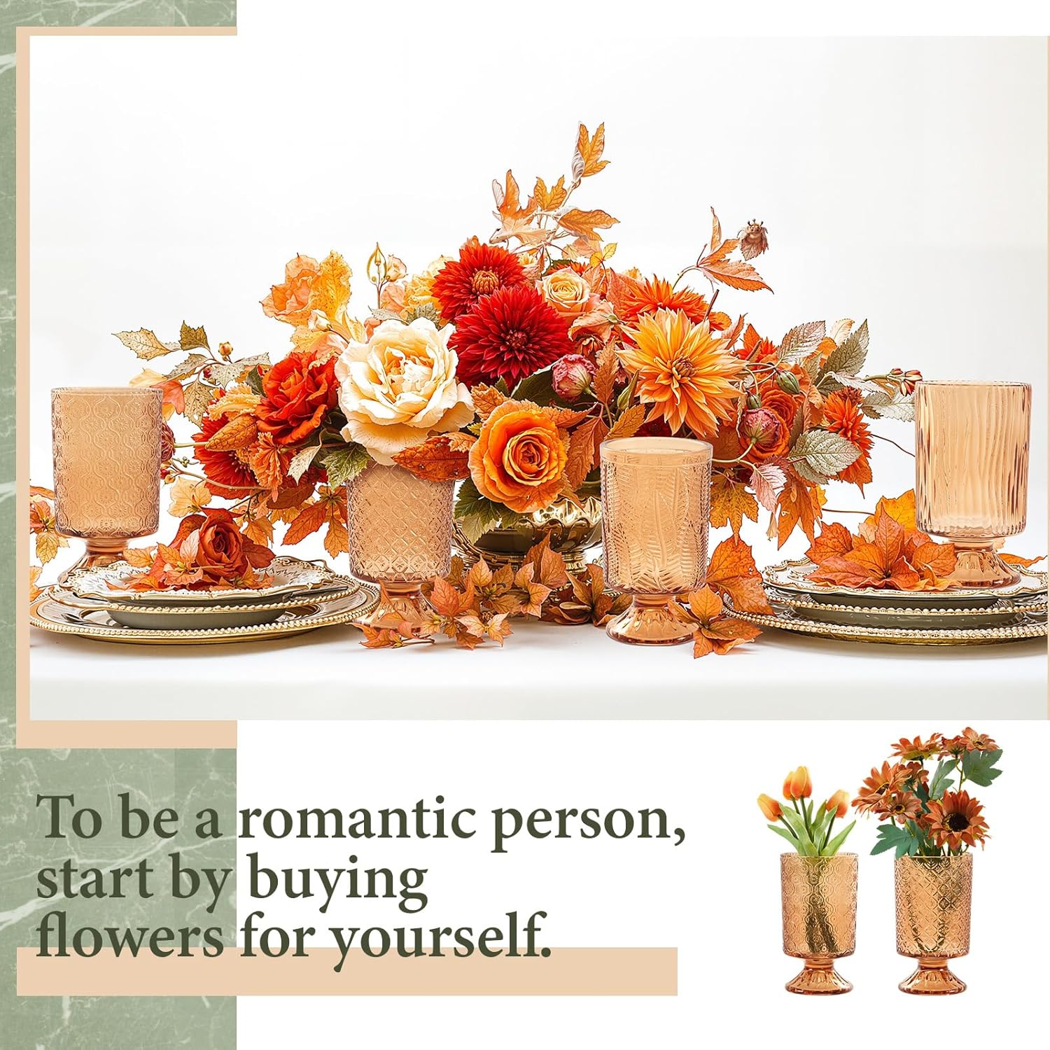 6 Pack Amber Embossed Glass Vases for Flowers