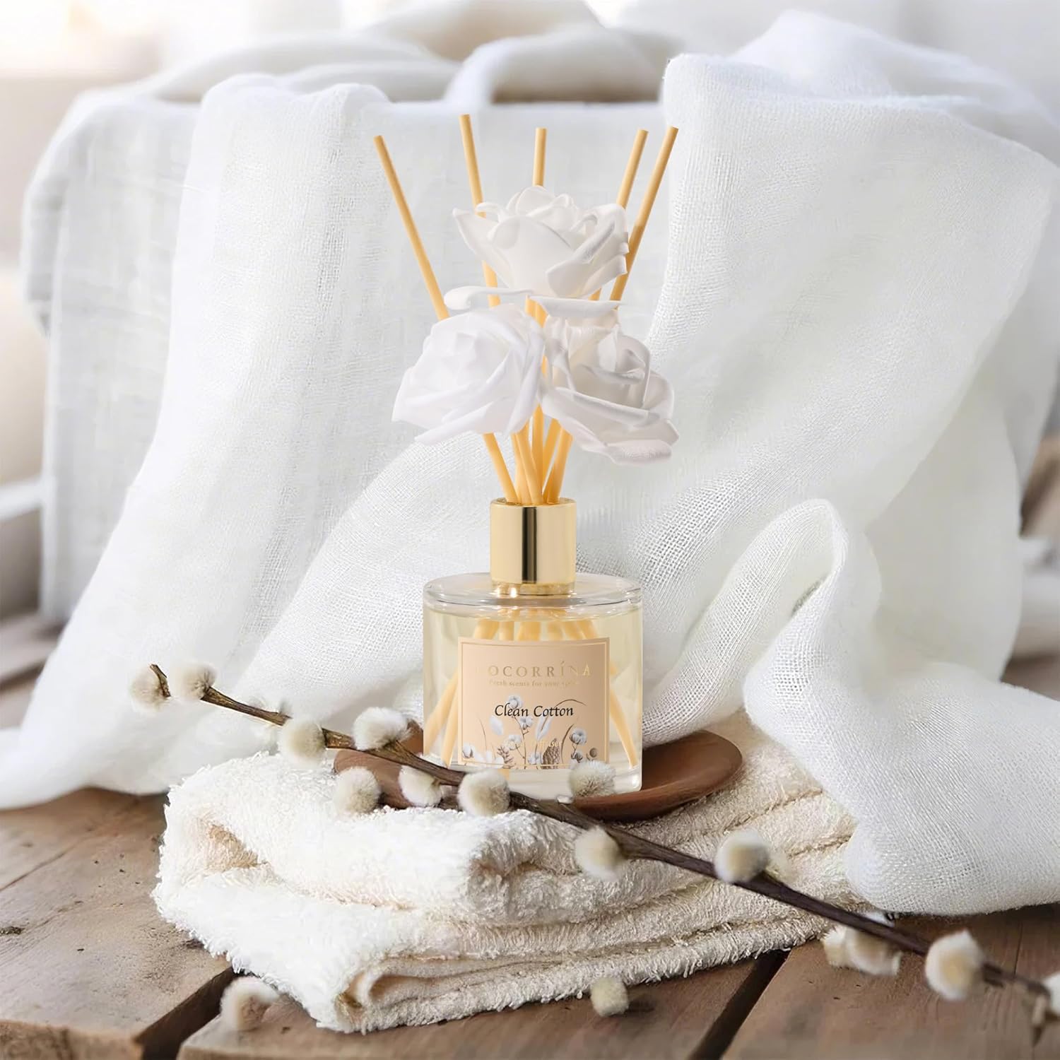 Cocorrna Reed Diffuser Set 67oz Fresh Cotton Scent Home Fragrance