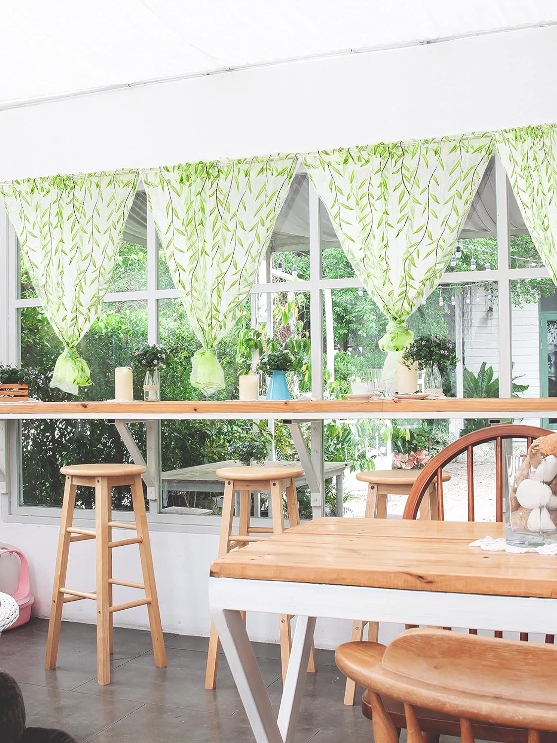 Breling Green Leaf Sheer Curtains 2 Pieces 52x787 Inch