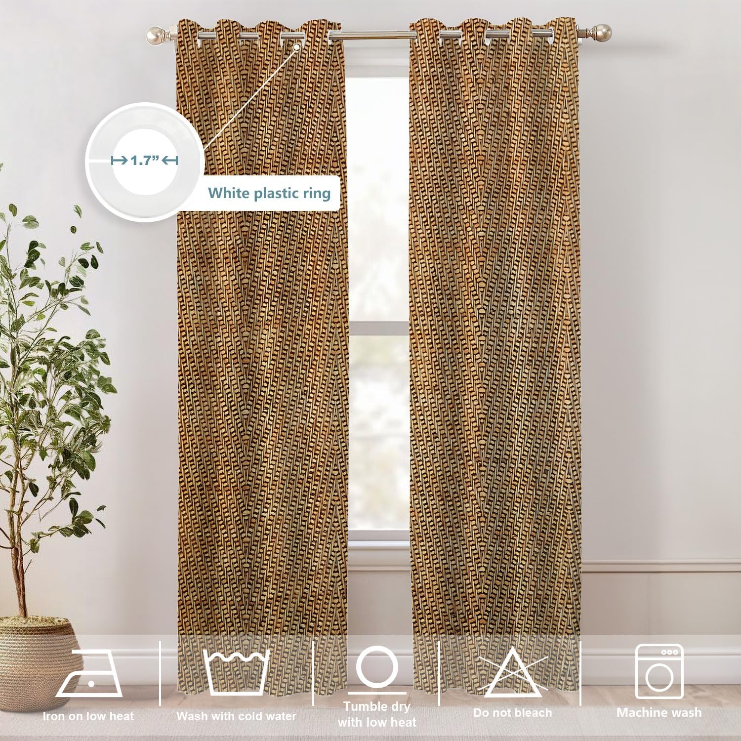 Shrahala Bamboo Rustic Tan Blackout Curtains 2 Panels 52x84